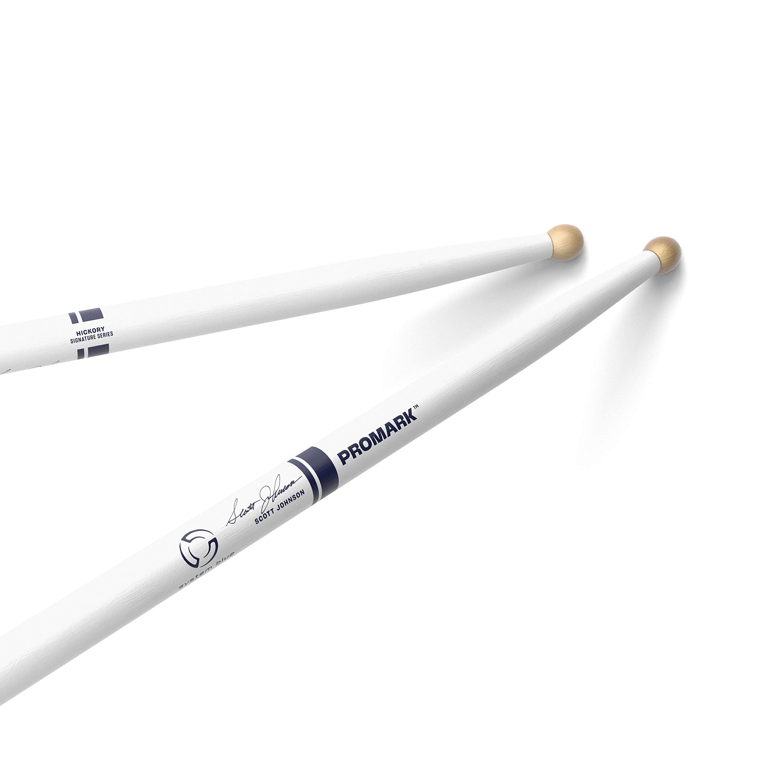ProMark Drum Sticks - Scott Johnson Drumsticks - Drum Sticks Set - Wood Tip - Painted White Hickory Drumsticks - Consistent Weig