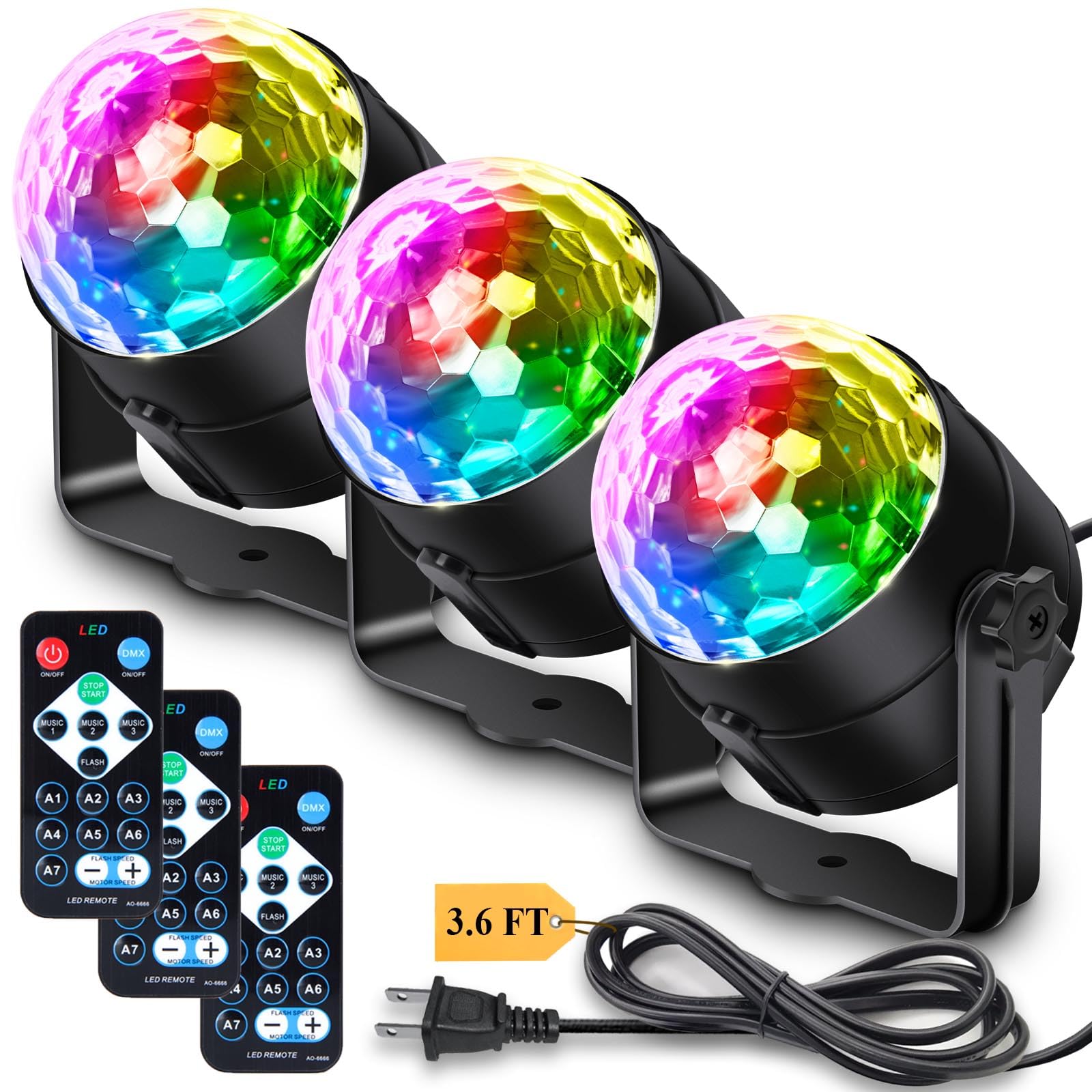 Apeocose 3-Pack Disco Ball Halloween Party Decorations Lights With Remote Control, Sound Activated Music Sync Dj Stage Strobe Li