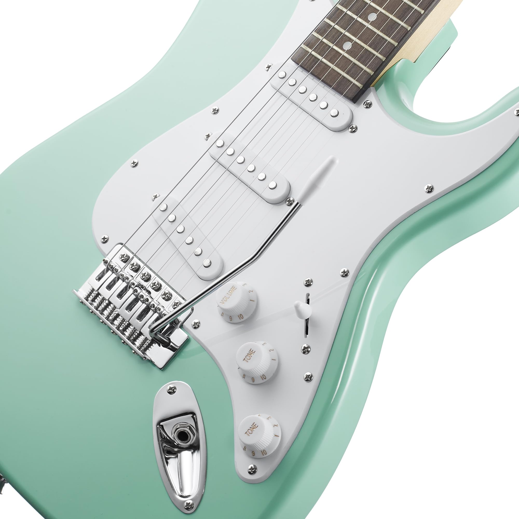 Ashthorpe 39-Inch Electric Guitar (Mint Green-White), Full-Size Guitar Kit with Padded Gig Bag, Tremolo Bar, Strap, Strings, Cab