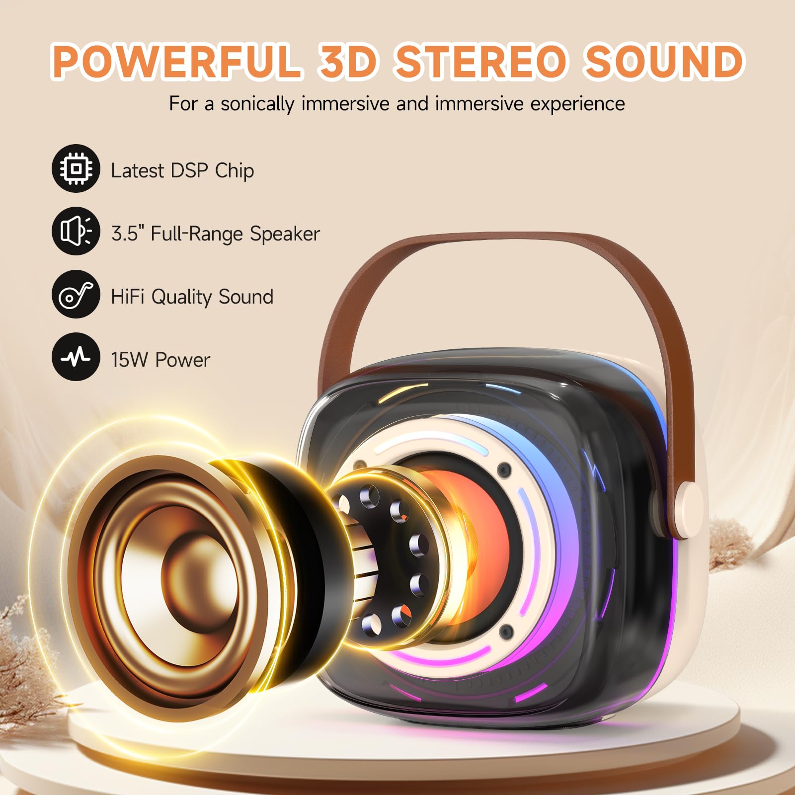 Karaoke Machine with 2 Wireless Mircophones for Adults Kids, Portable Bluetooth Karaoke Speaker with 3.5'' Full-Range Speaker an