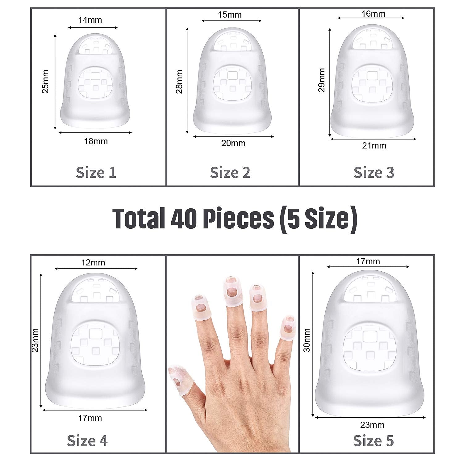 Frienda 40 Pieces Guitar Fingertip Protectors Silicone Finger Guards Anti-slip Finger Protection Covers Caps for Stringed Instru