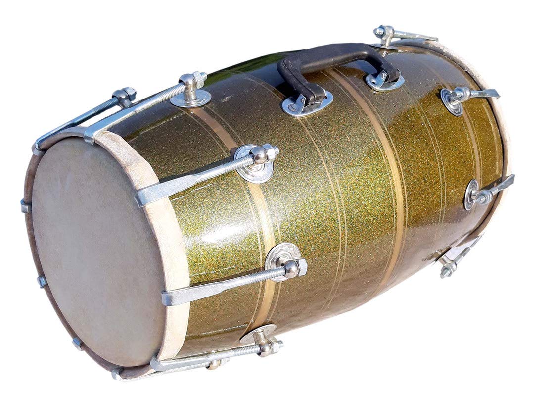 Gt Manufacturers Wood Dholak Musical Instrument Drum Nuts N Bolt Dholak-Green