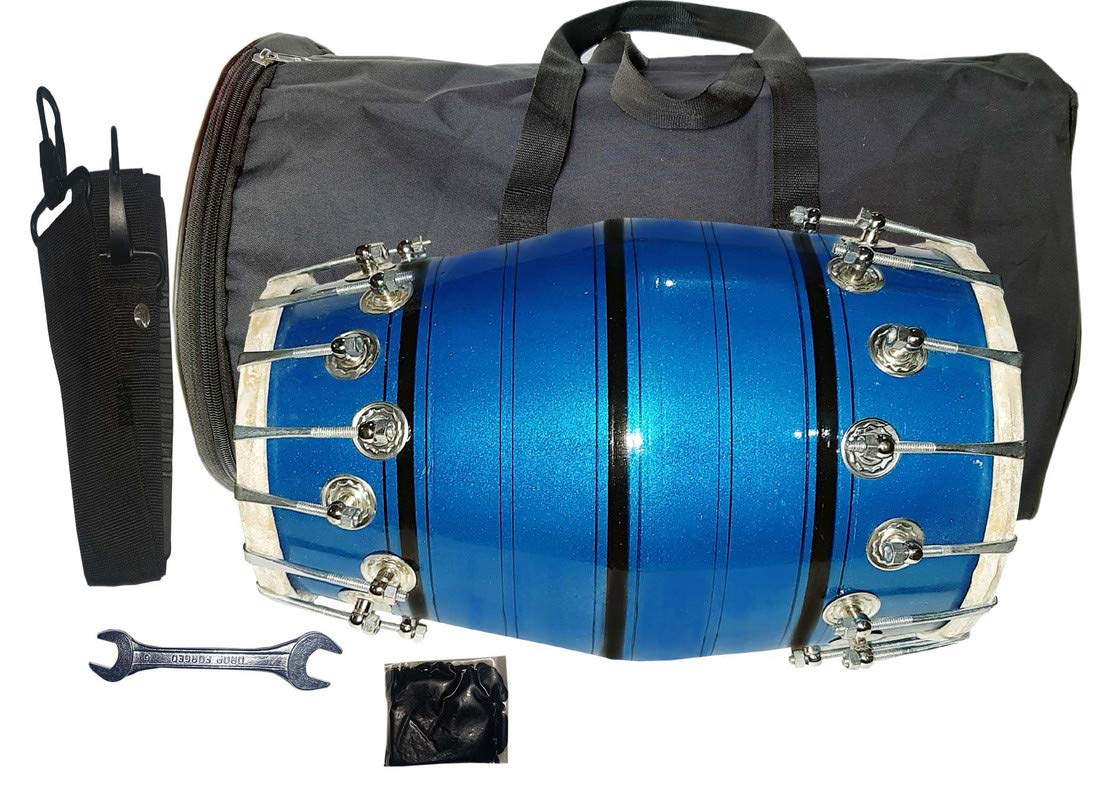 Gt Manufacturers Wooden Musical Dholak Instrument Drum Nuts & Bolt With Full Tool Kit (Dark Sky Blue)