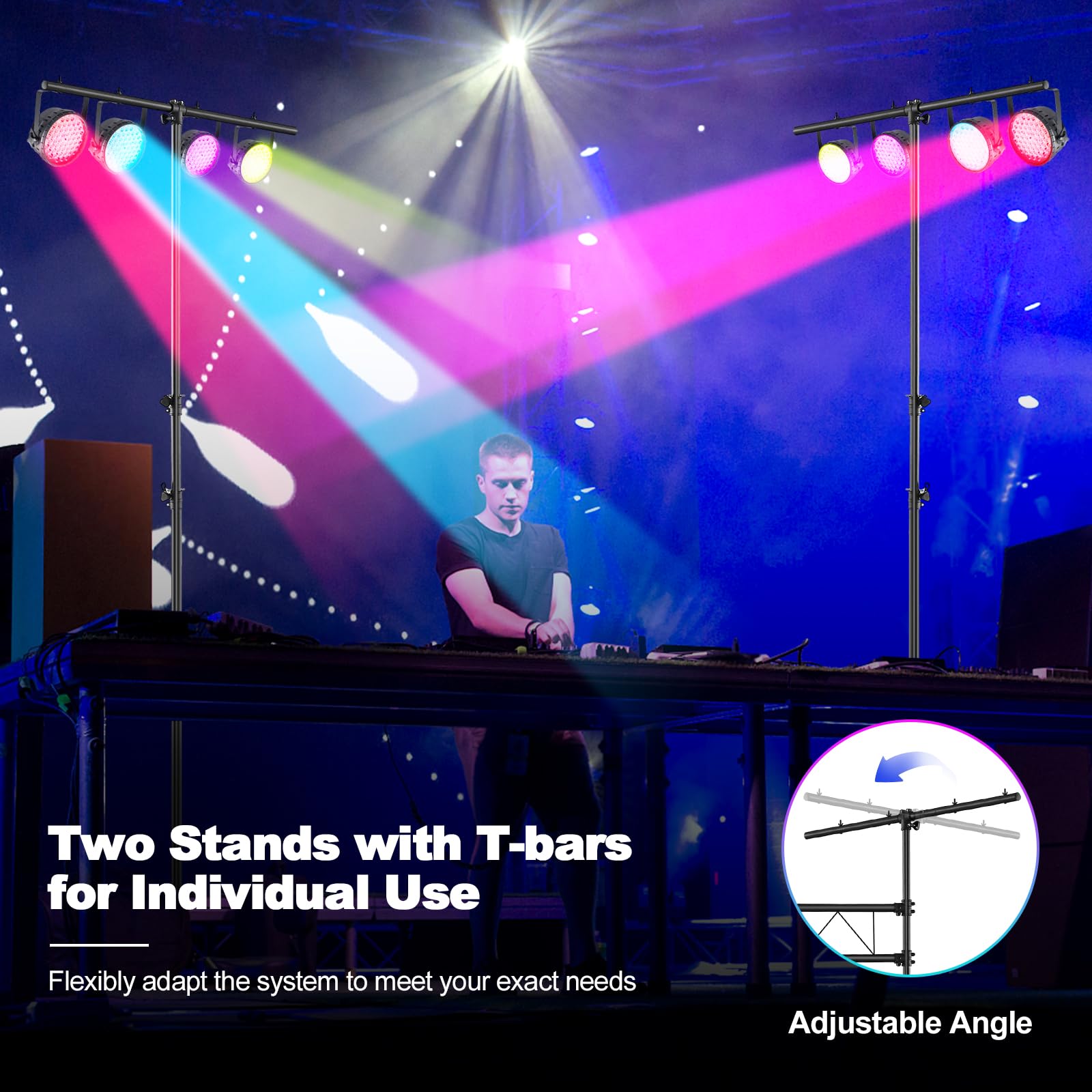 S AFSTAR DJ Light Stand, 14 FT Heavy Duty Metal Lighting Truss System W/Adjustable T Bars, 32 Mounting Points & Triangle Foot, P