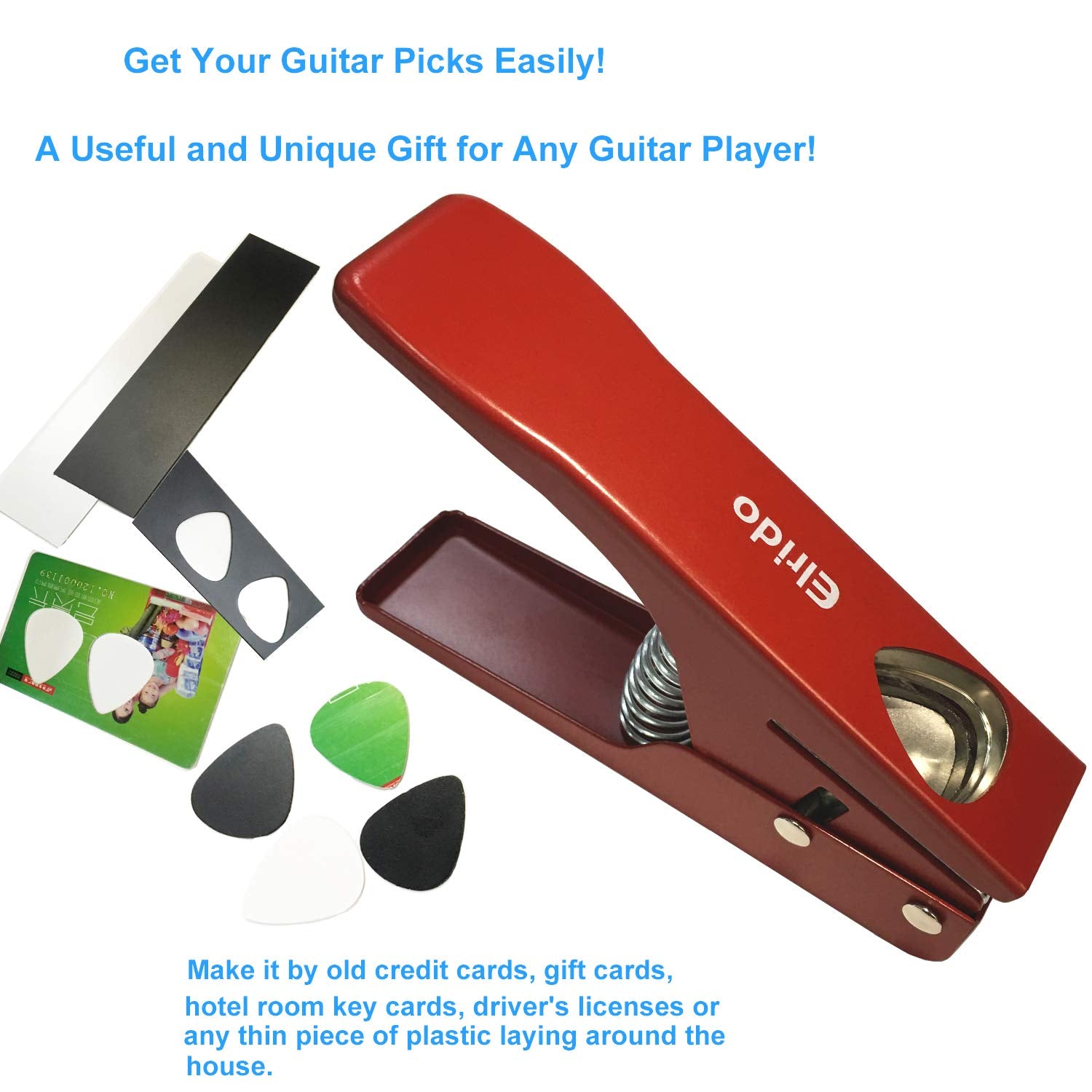 Elrido DIY Guitar Picks Punch Pick Maker to Make Your Endless Guitar Picks Puncher Tool Kit, 2 Pick Strips Sheet, Leather Key Ch