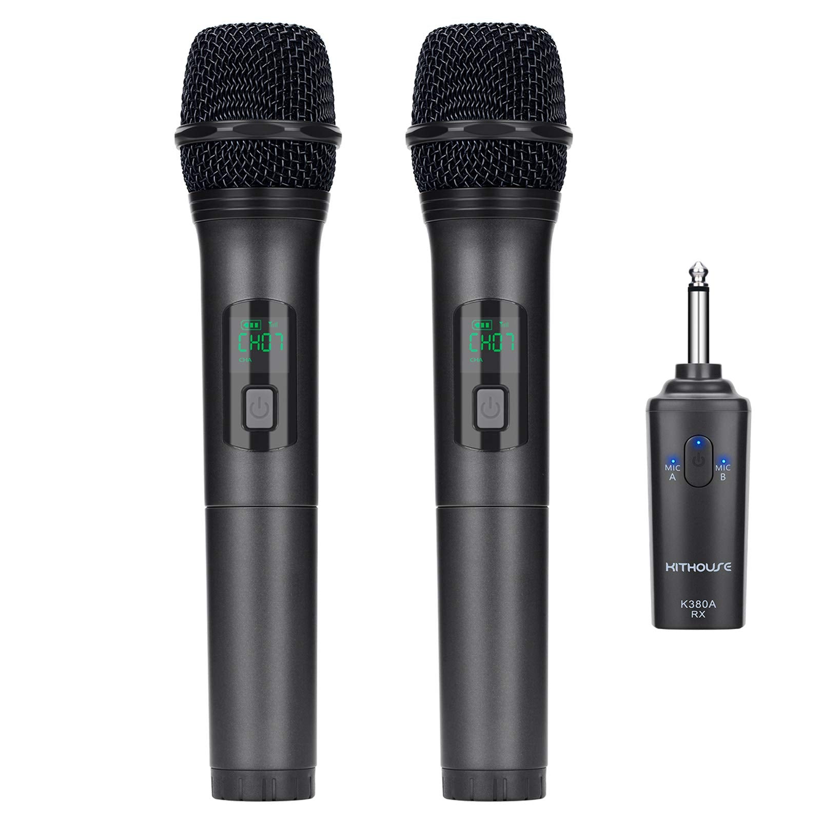 Kithouse K380A Wireless Microphone Karaoke Microphone Wireless Mic Dual With Rechargeable Bluetooth Receiver System Set - Uhf Ha