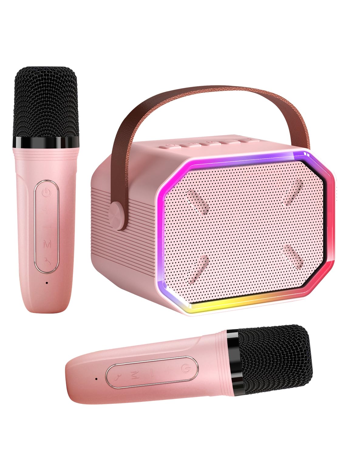 Karaoke Machine for Kids and Adults, Mini Portable Bluetooth Speaker with 2 Wireless Microphones, Led Lights for TV, Home Party,