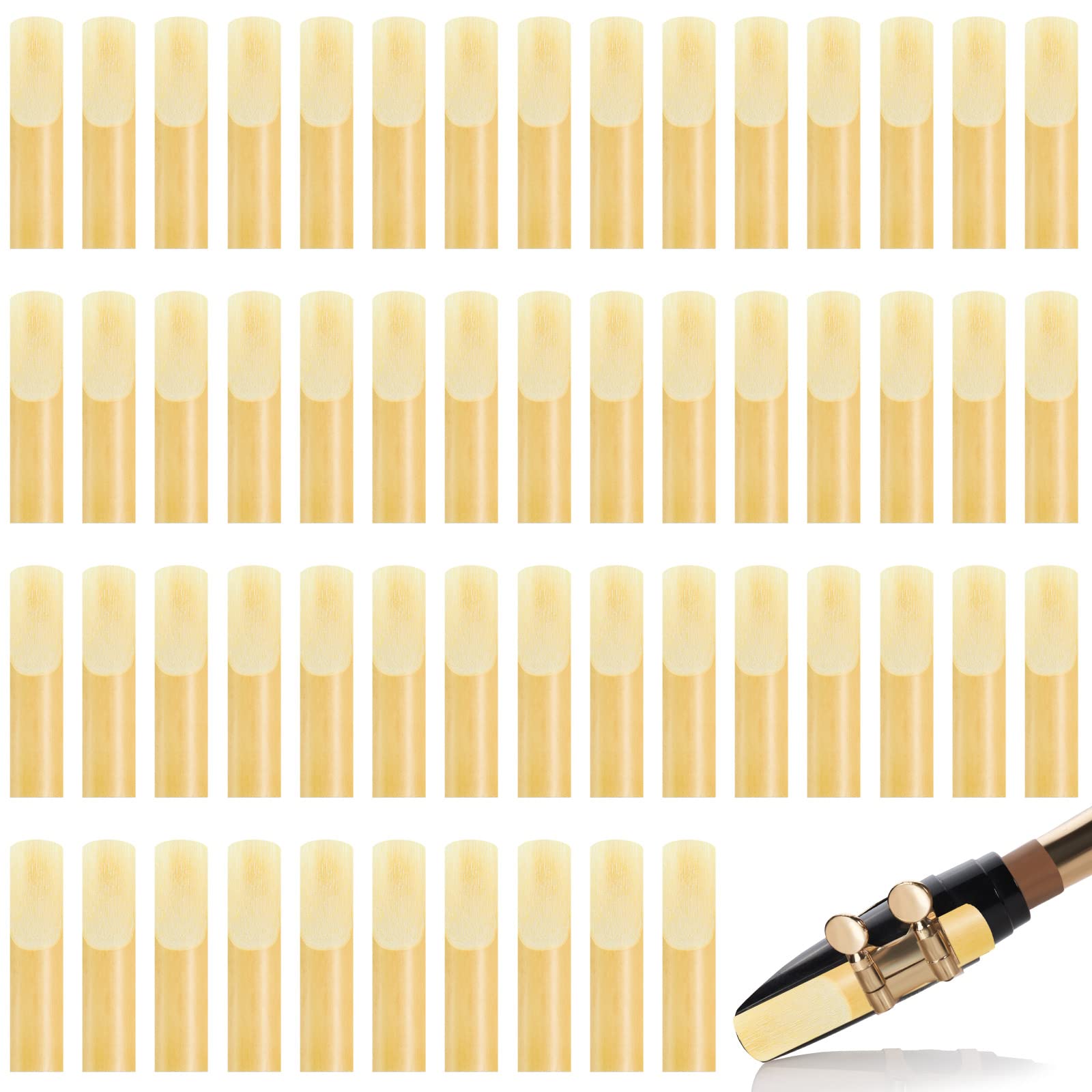 50 Pcs Alto Saxophone Reeds Sax Reeds Size 2.5, Strength 2 1/2 Clarinet Bamboo Reeds with Protective Cover for Soprano Alto Wood