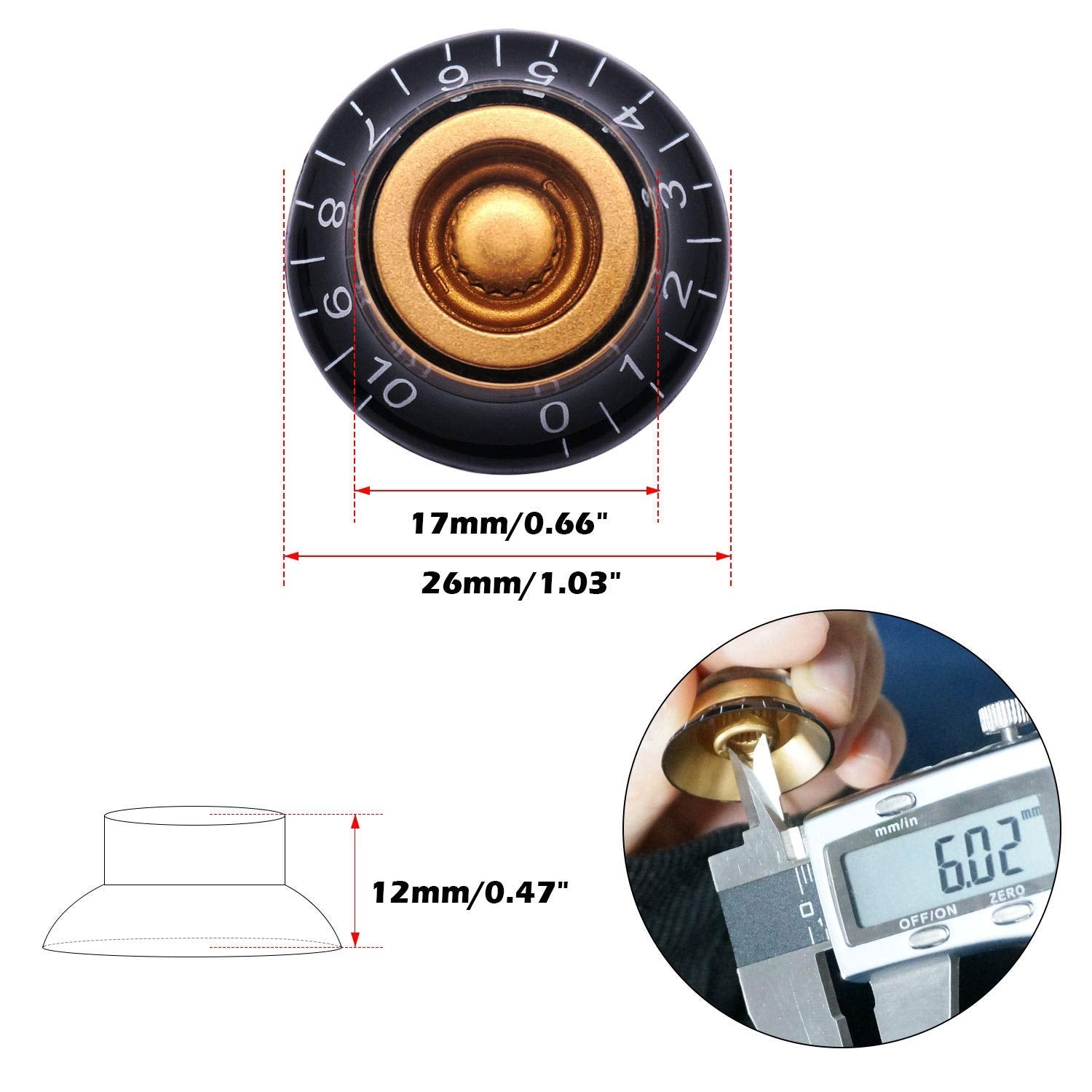 Taiss 4Pcs Guitar Knobs,Amber Top Hat Bell Style Rotary Knobs,Electric Guitar Bass Speed Volume Tone Control Knobs Fits 6mm/0.24