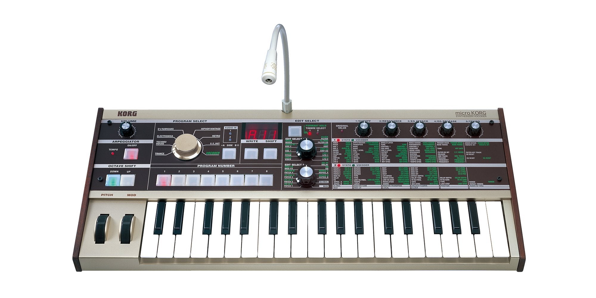 Korg Microkorg Compact Analog Modeling Synthesizer W/Vocoder Mini Mic, 4 Voices And 6-Step Arpeggiator