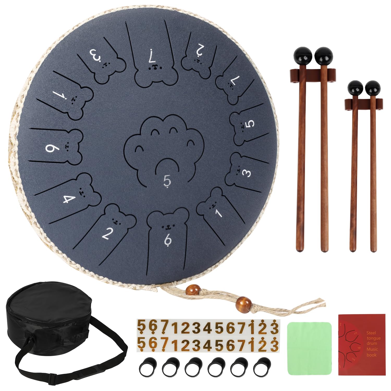JINBAITAI Bear Steel Tongue Drum 13 Inch 13 Note, Steel Drum with Mallets 2 Pairs, Carry Bag and Music Book, Percussion Instrume