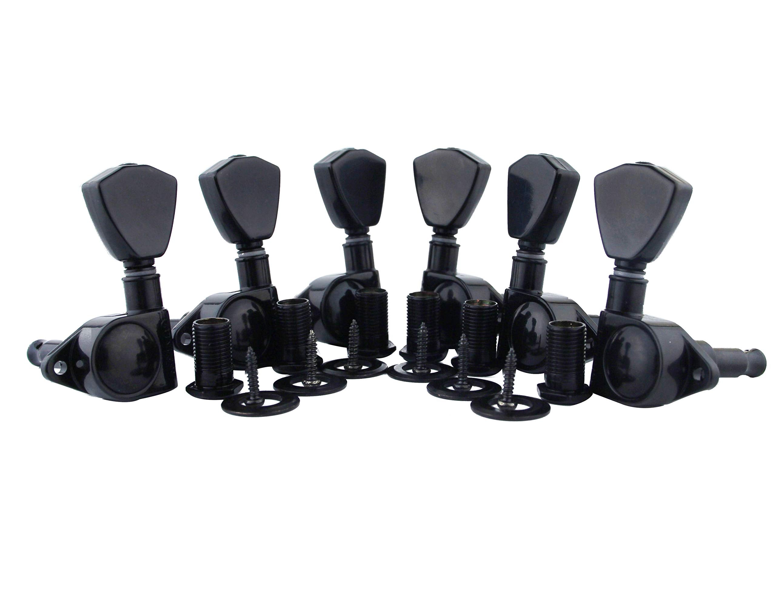 Guyker Guitar Machine Heads (3L + 3R Handed) - 1:21 Sealed Tuners Tuning Key Pegs With Trapezium Handle Replacement For Electric