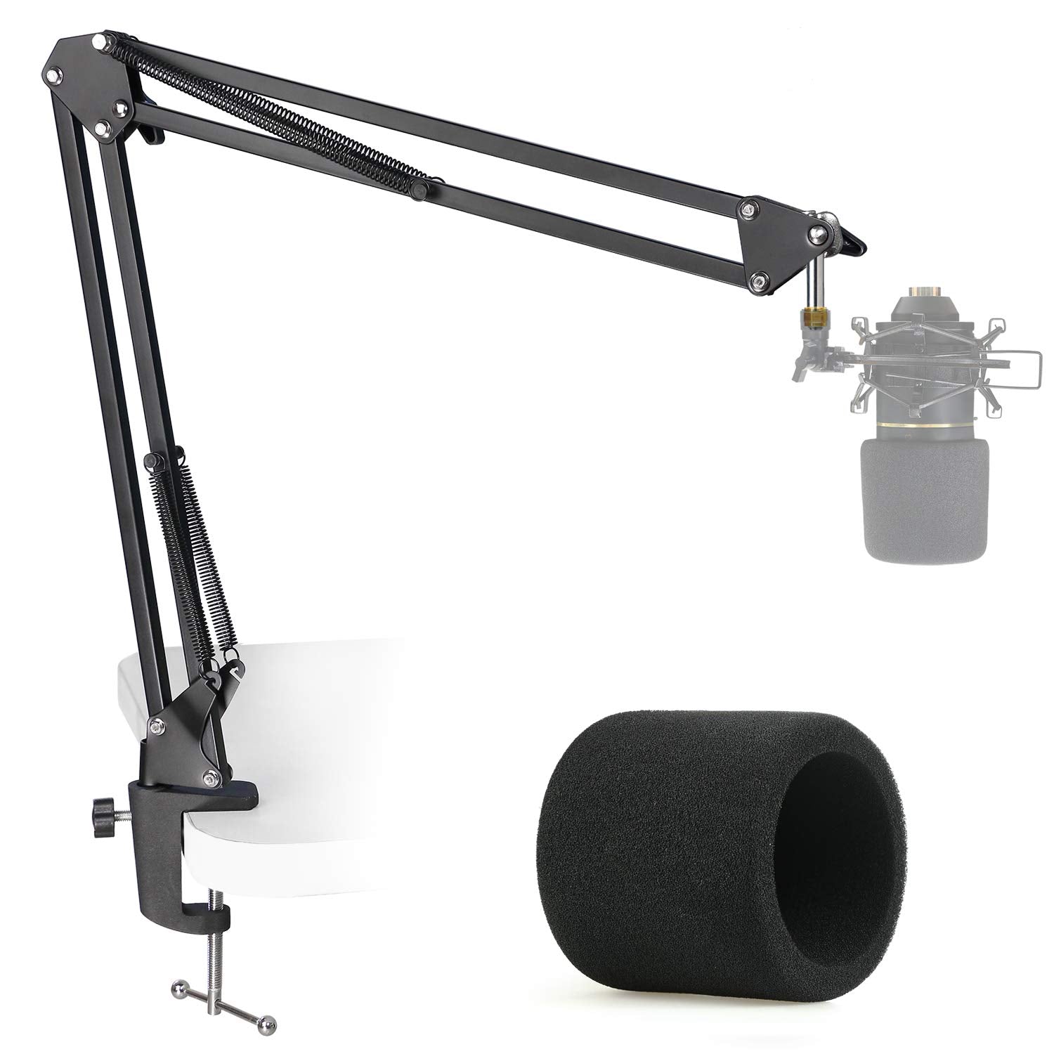 Mxl 770 990 Microphone Stand With Pop Filter - Mic Suspension Boom Scissor Arm Stand With Foam Windscreen For Mxl Mics 990 770 B