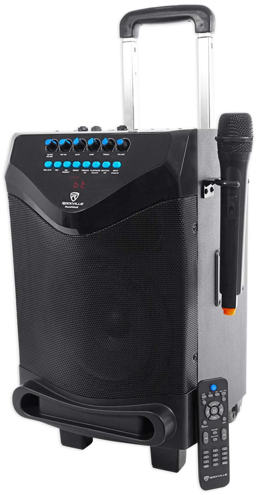 Rockville ROCKnGo 8 360W Portable PA Speaker, Bluetooth, Wireless Mic, USB, TF, FM Radio, Rechargeable Battery, for Karaoke and 