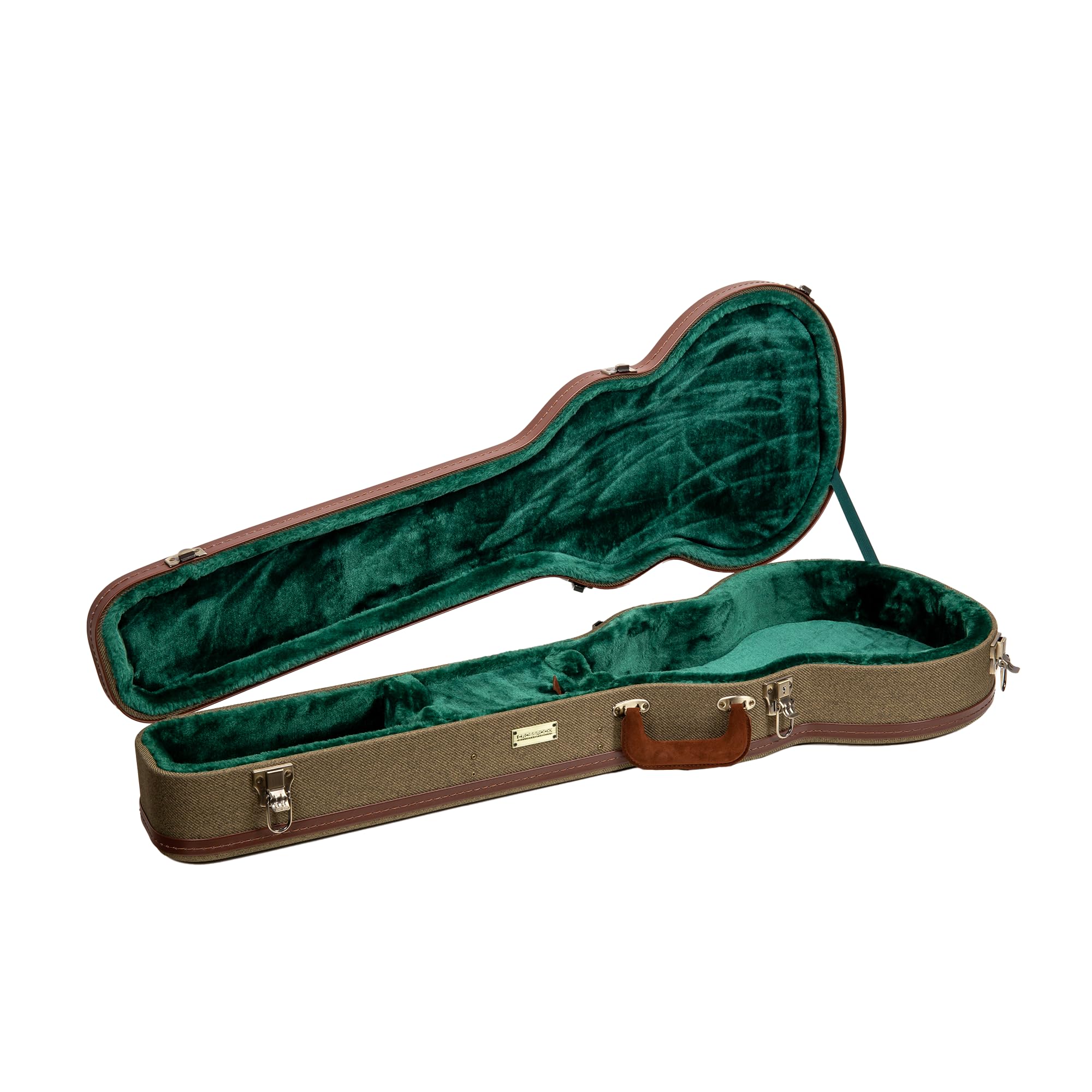 Crossrock Master Series Les Paul Electric Guitar Case | Olive Green Tweed Exterior, Re-Engineered Wooden Shell, Leather Handle &