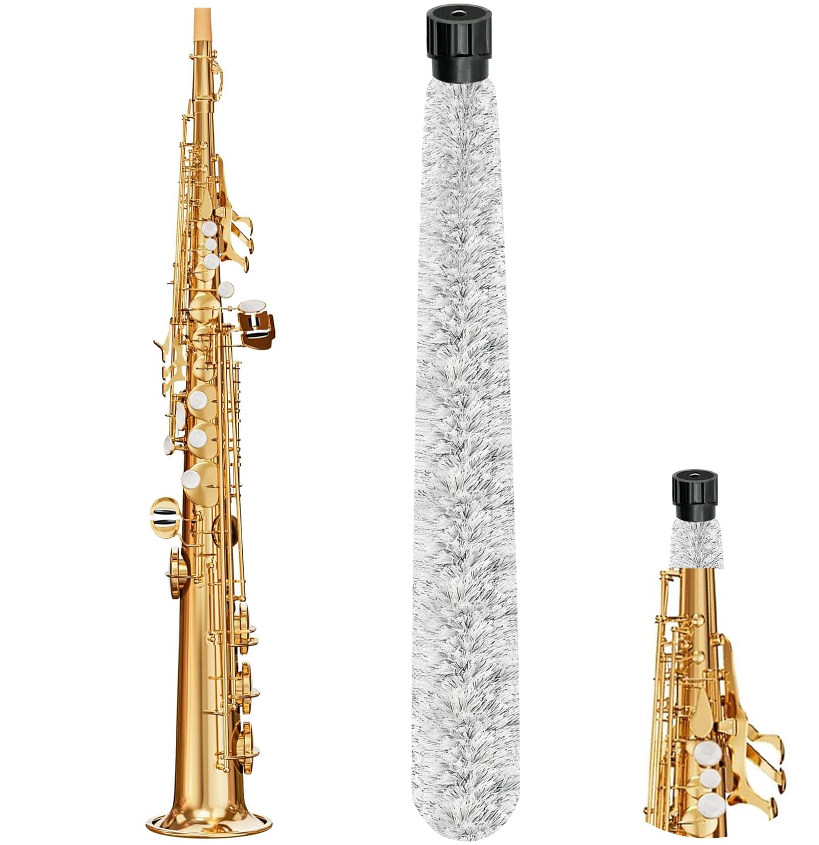 Split Soprano Saxophone Cleaning Swab, Soprano Sax Pad Saver Brush Cleaner, Ultra Absorbent Cotton Sax Cleaning & Care Kit, Suit