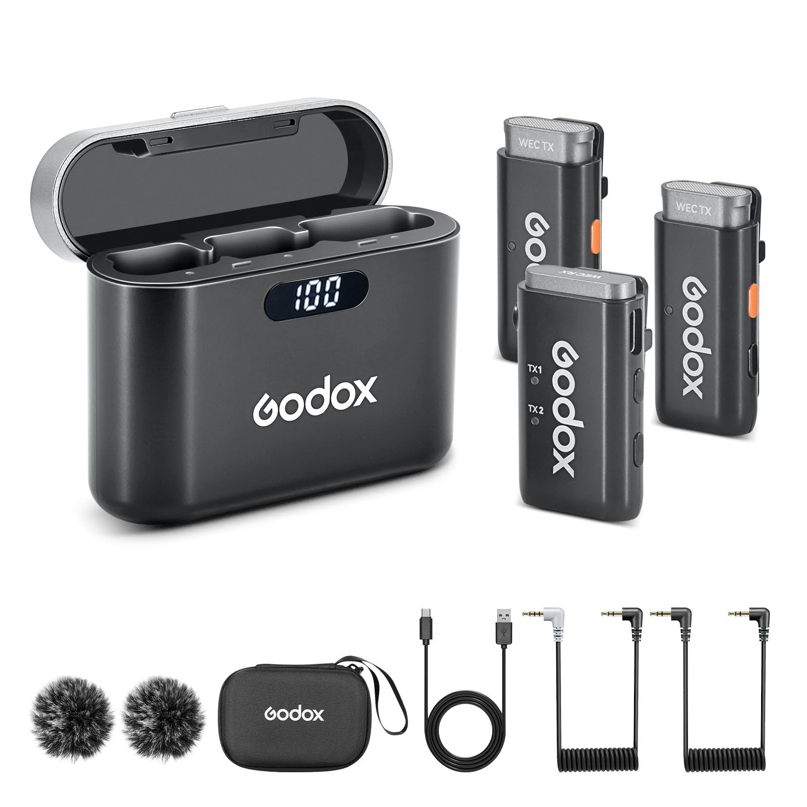 GODOX WEC Kit2 Wireless Lavalier Microphone, 8H Battery Life, Dual Channel 2.4G Wireless Mic, 200m(656ft.) Range, Noise Cancelli