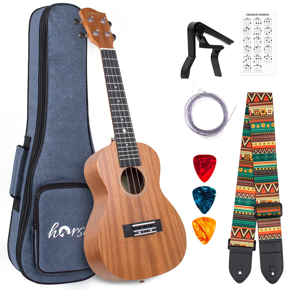 Tenor Ukulele, 26 Inch Left hand Professional Musical Instrument Ukelele for Adults Horse Uke Beginner Kit W/Gig Bag Strap Famou