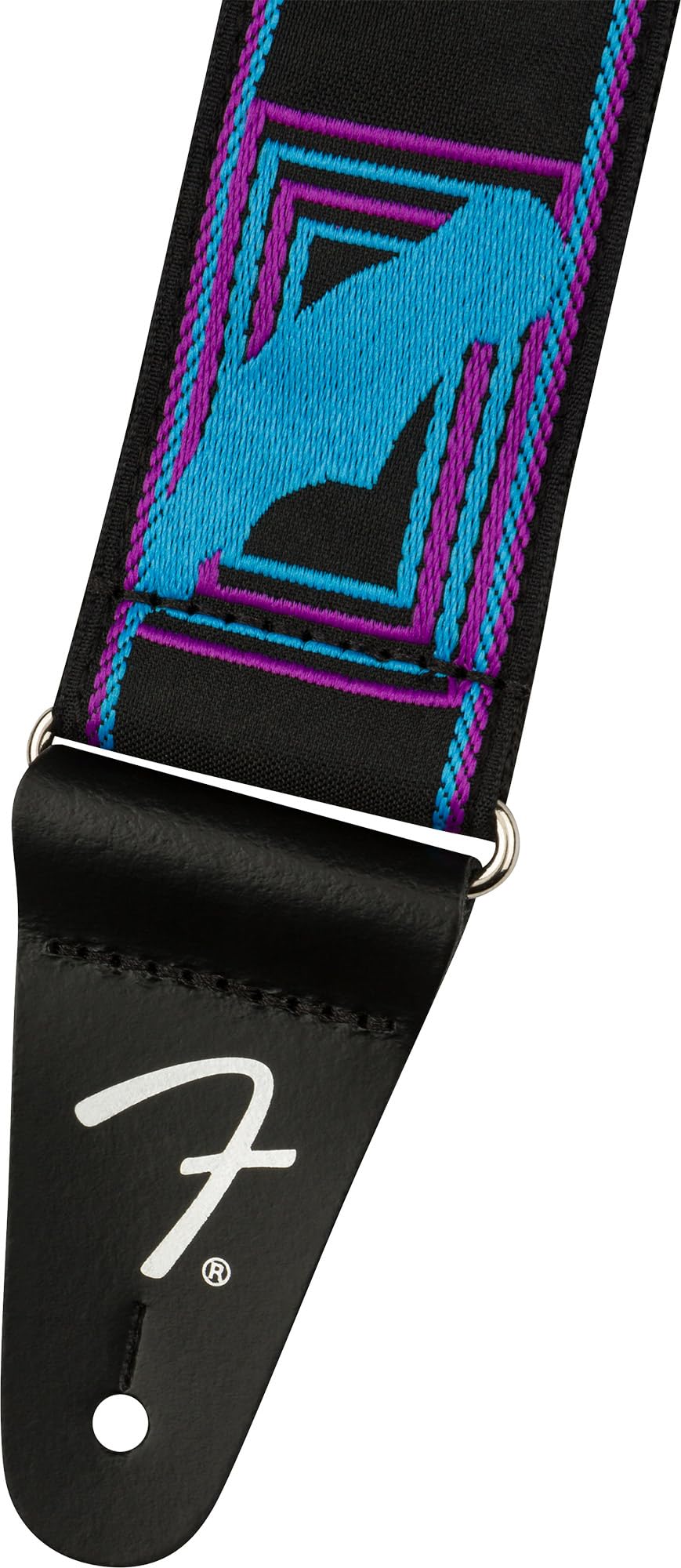 Fender Neon Monogrammed 2-Inch Guitar Strap - Blue and Purple Bundle with Strap Blocks and Picks
