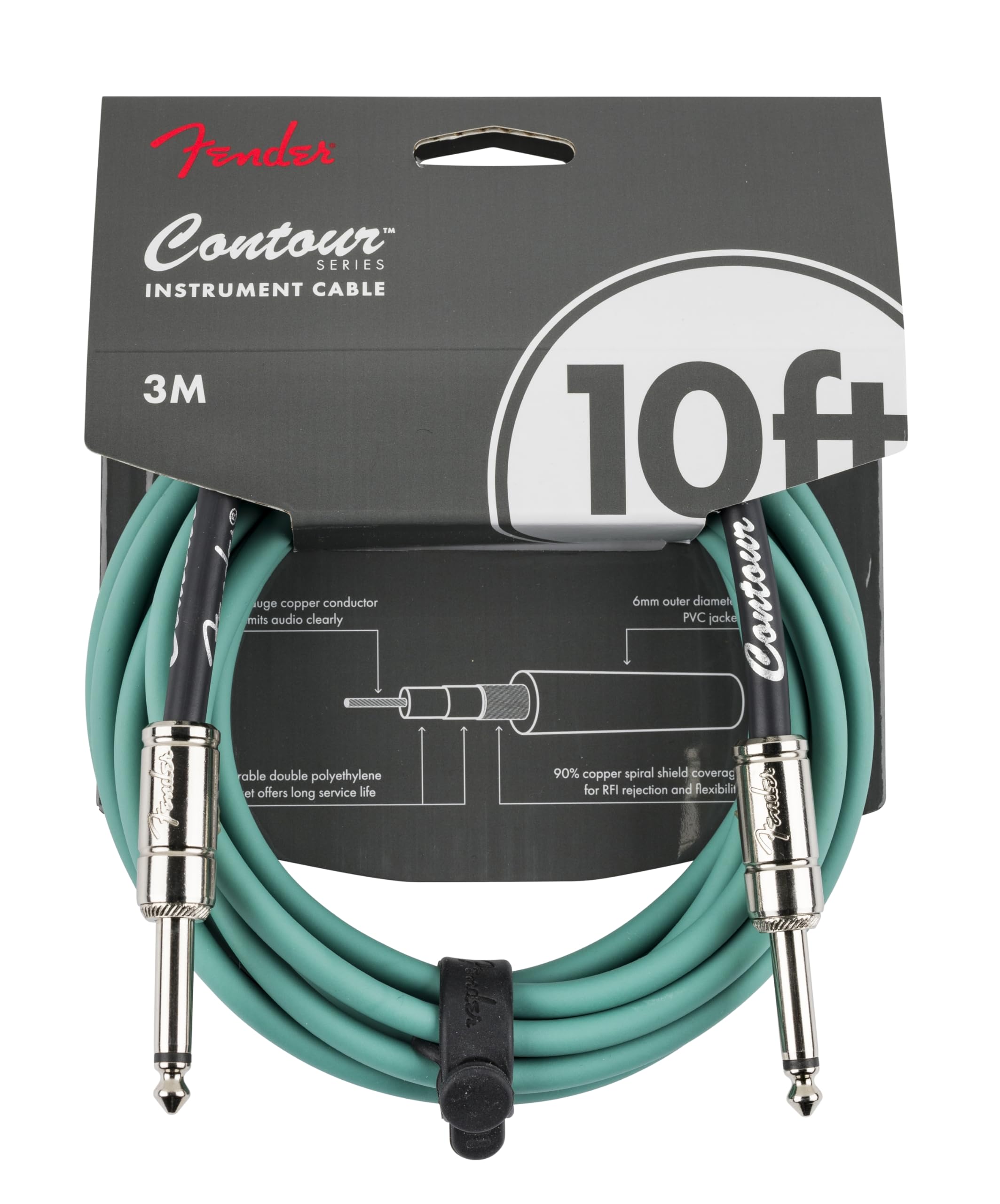 Fender Contour Instrument Cable, Guitar Cable, Guitar Accessories, Straight/Straight, Sherwood Green, 10 ft