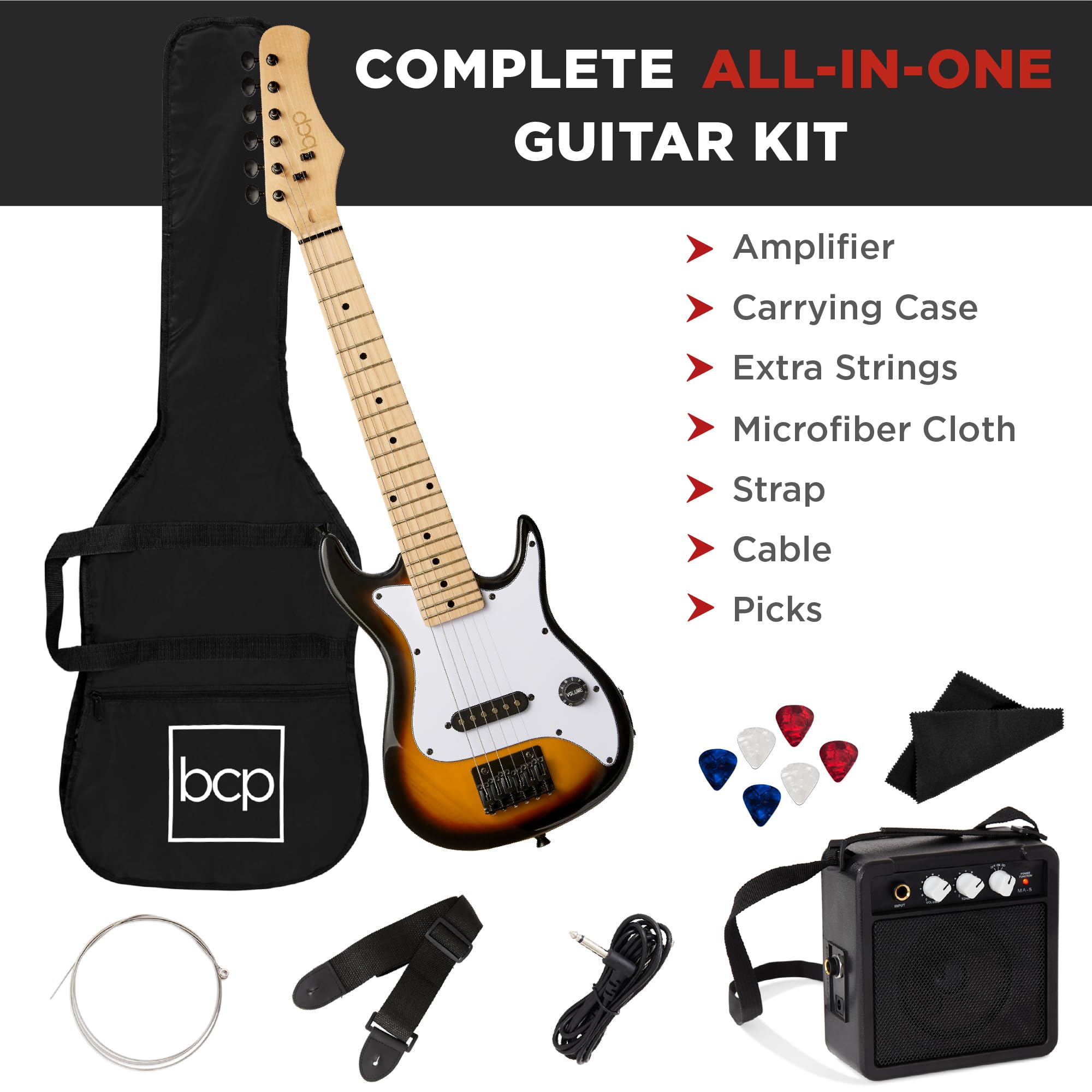 Best Choice Products 30in Kids Electric Guitar Beginner Starter Kit w/ 5W Amplifier, Strap, Gig Bag, Strings, Picks - Sunburst