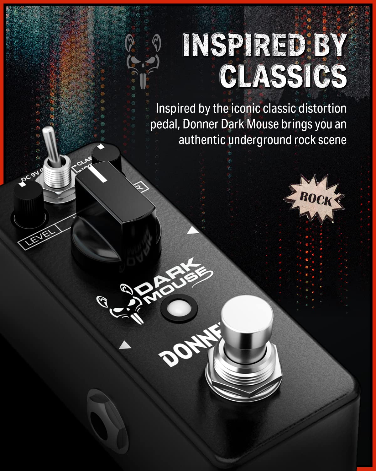 Donner Dark Mouse Distortion Pedal for Pedalboard Electric Guitar, 2 Modes Classic Hyper Crunch to Fuzzy Guitar Pedal True Bypas