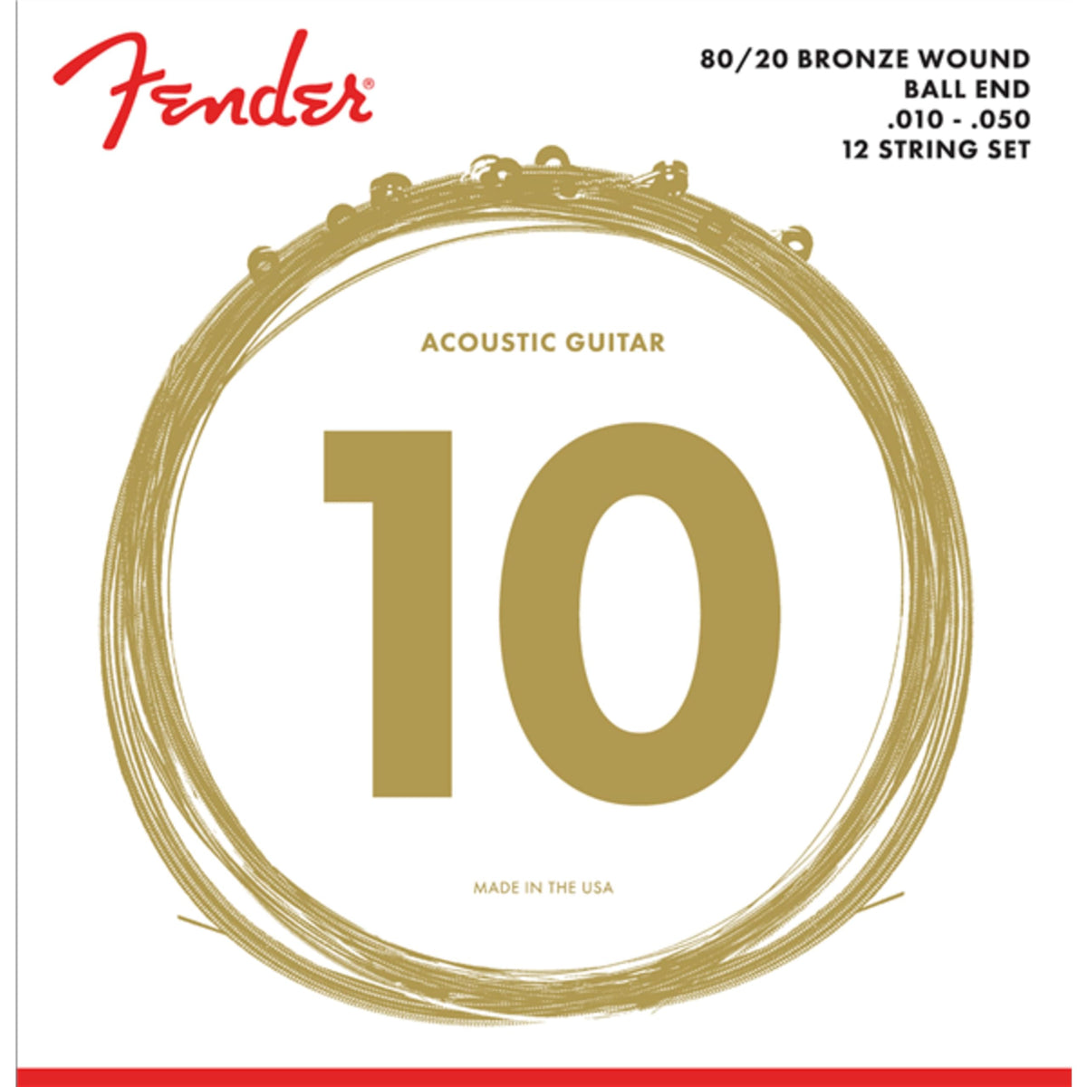 Fender 80/20 Bronze Acoustic Guitar Strings, Ball End, 70-12L 10-50