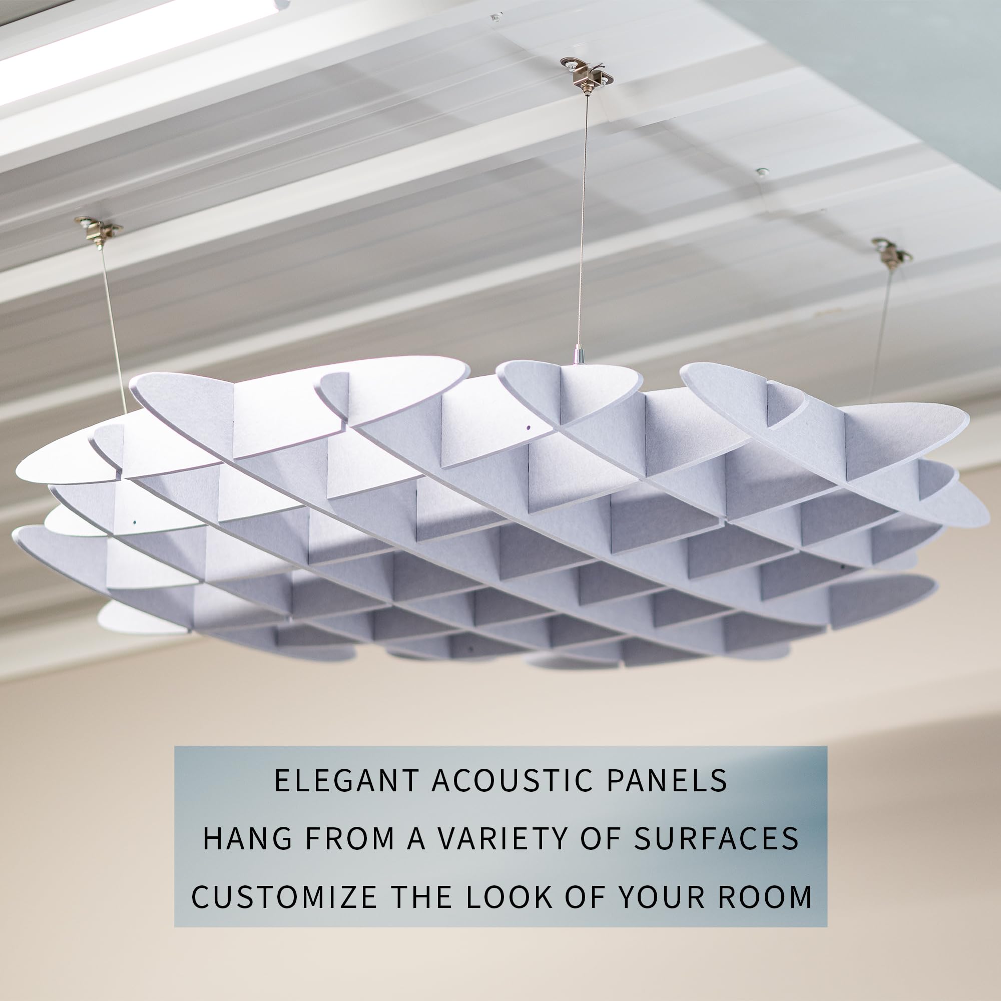 VIVO Acoustic Ceiling Waffle Panel, Hexagonal Hanging Sound Absorber, Modern Noise Reduction Chandelier, Light Gray, PP-CW01G