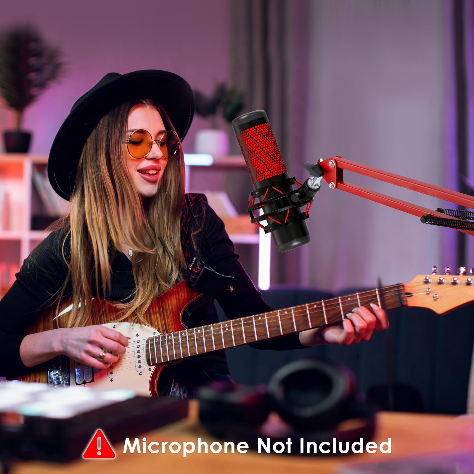 Red Mic Arm Compatible with HyperX QuadCast S - Premium QuadCast S Microphone Boom Arm for Gaming, Streaming by YOUSHARES