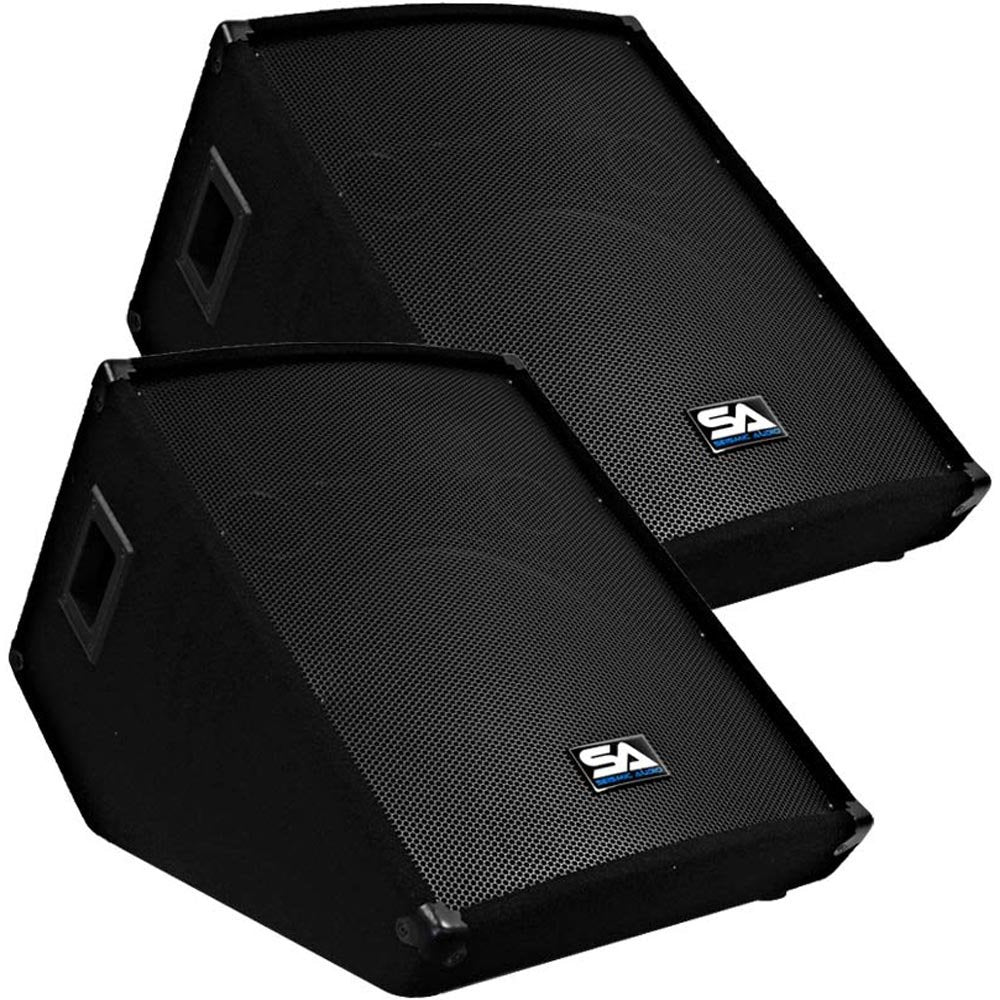 Seismic Audio - Pair of Passive 15 Floor Wedge Style Monitors - Studio, Stage, or Floor use - PA/DJ Speakers - Bar, Band, Karaok