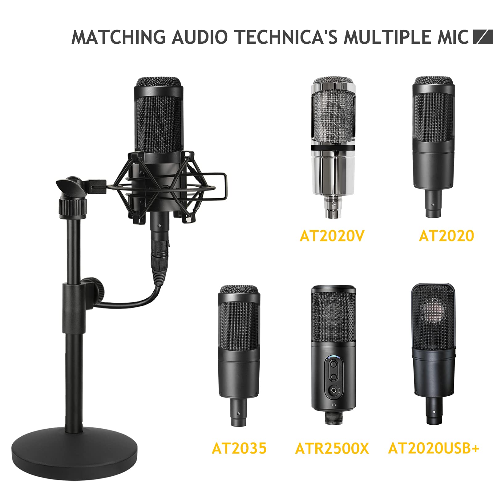 AT2020 Desktop Microphone Stand, Adjustable Table Mic Stand with Mic Shock Mount for Audio Technica AT2020 AT2020USB+ AT2035 ATR