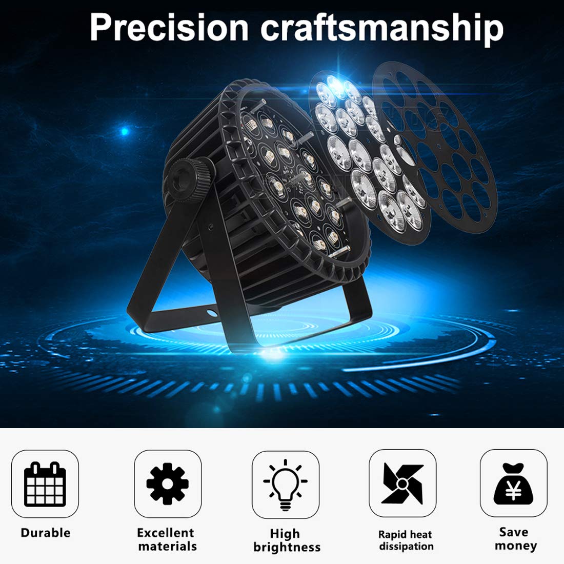 SHEHDS Par Can Lights LED 18x12W Stage Lights RGBW 4in1 Wash/Strobe Effect DJ Lights DMX512 Uplights Aluminum Shell with Sound A