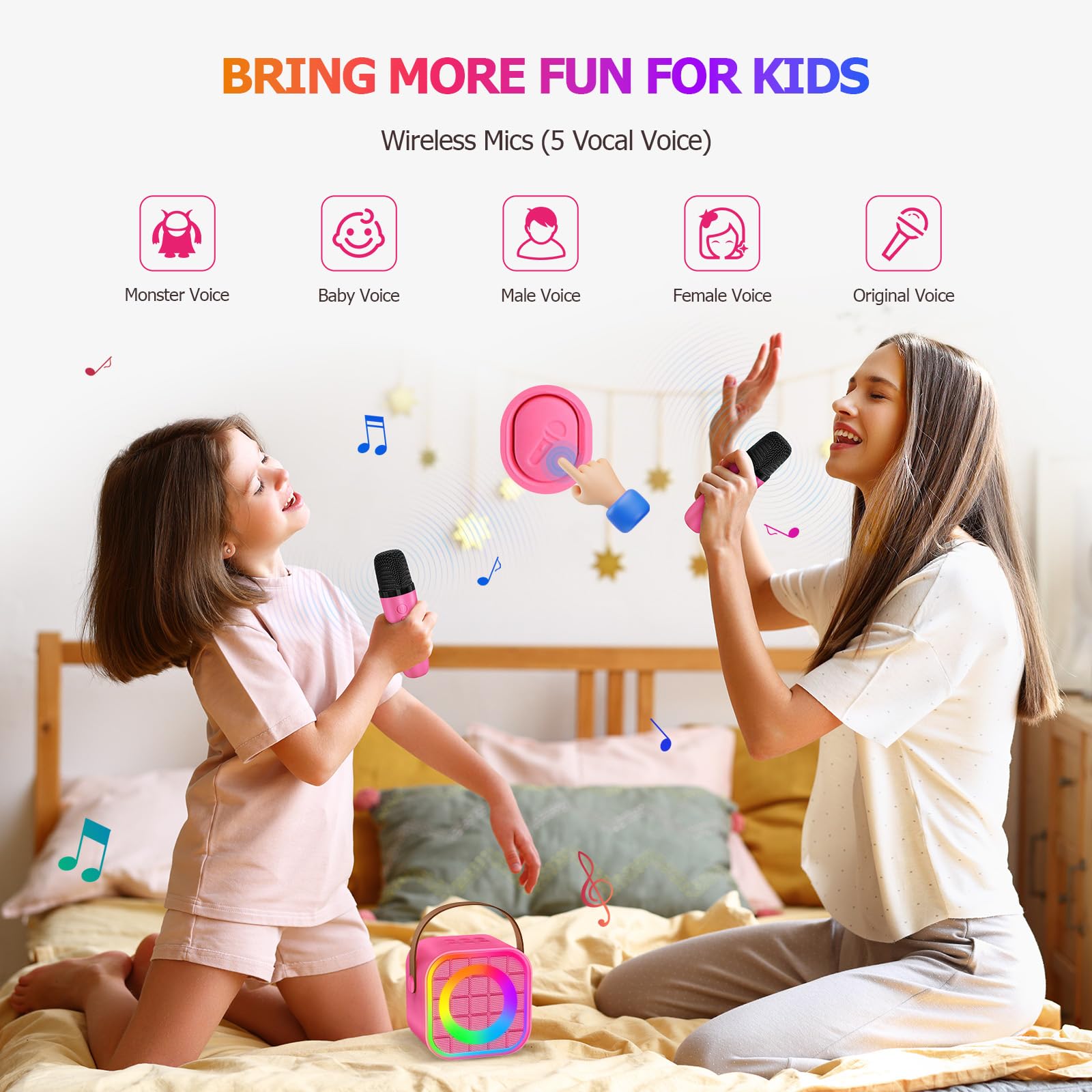 YLYYCC Mini Karaoke Machine with 2 Wireless Microphones for Kids Adults, Portable Bluetooth Singing Speaker Birthday Fun Gift fo