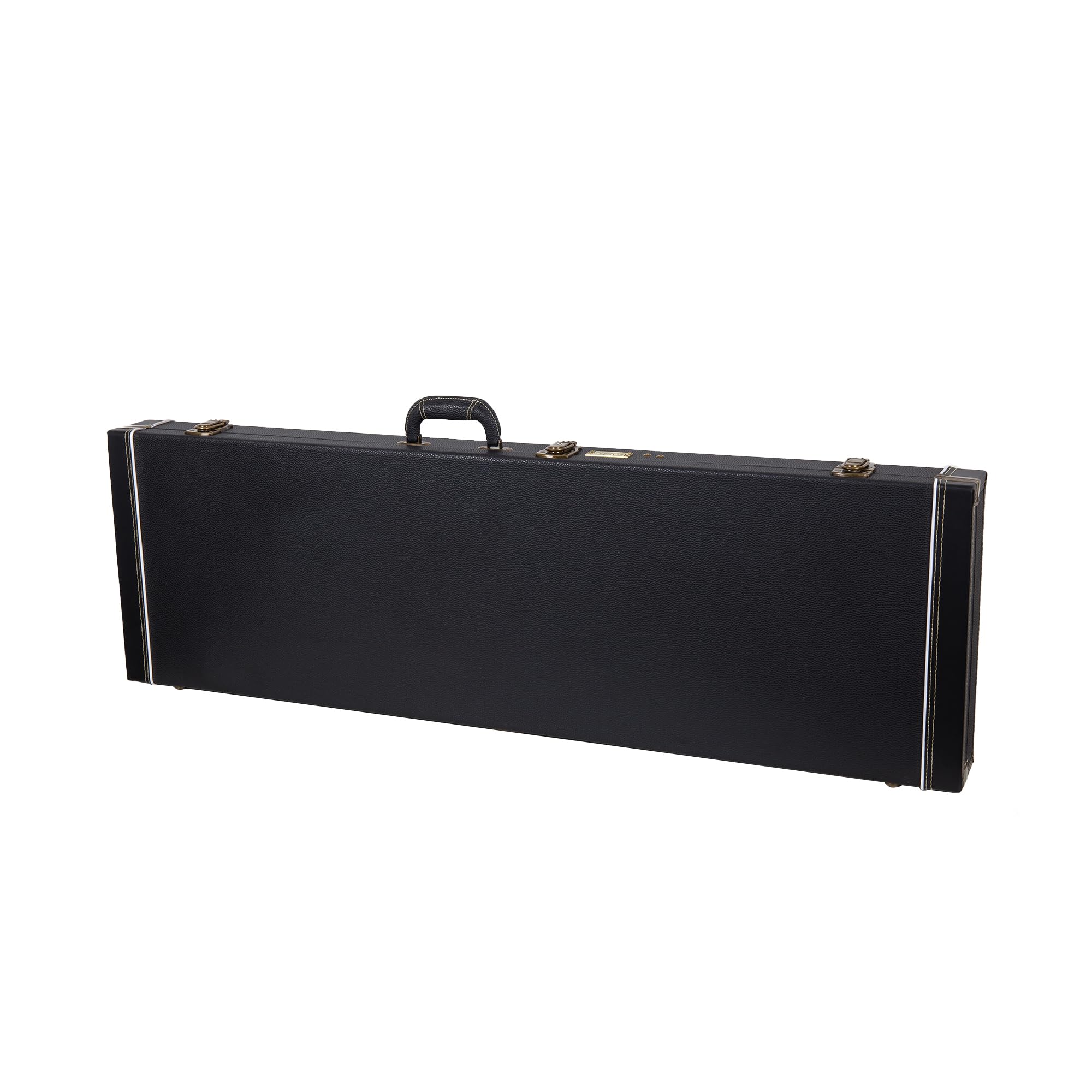 Crossrock Wooden Guitar Case -Fits Electric Bass Guitars- Vintage Hardware, Sponge Lining, Metal Feet, Storage Space-Black (CRW5