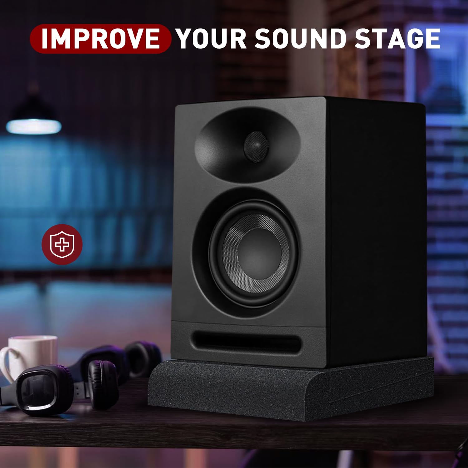 Focusound Studio Monitor Isolation Pads for 3-4.5 Inches Monitors, 2 Pack High Density Acoustic Speaker Isolation Pads Foam