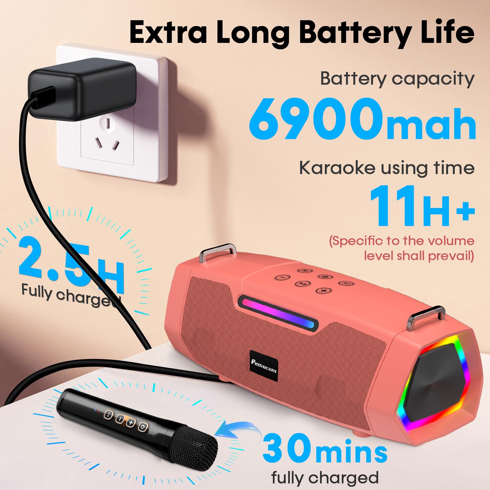 Portable Karaoke Machine for Karaoke Fan - 60W Powerful Bluetooth Speaker with Two Wireless Microphones for Outdoor & Family Fes