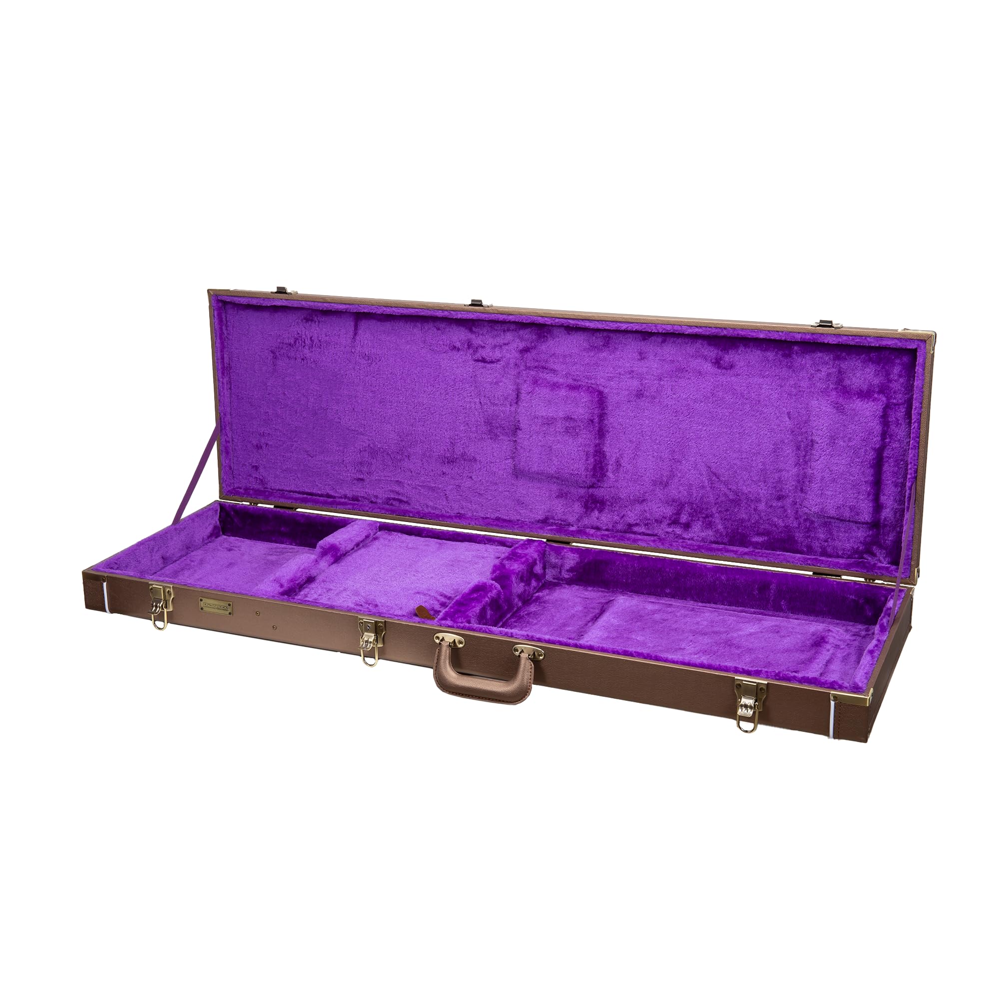 Crossrock Wooden Bass Guitar Case for Fender Precision & Jazz | Chocolate Brown Finish, Purple Velvet Interior, Lock - Designer