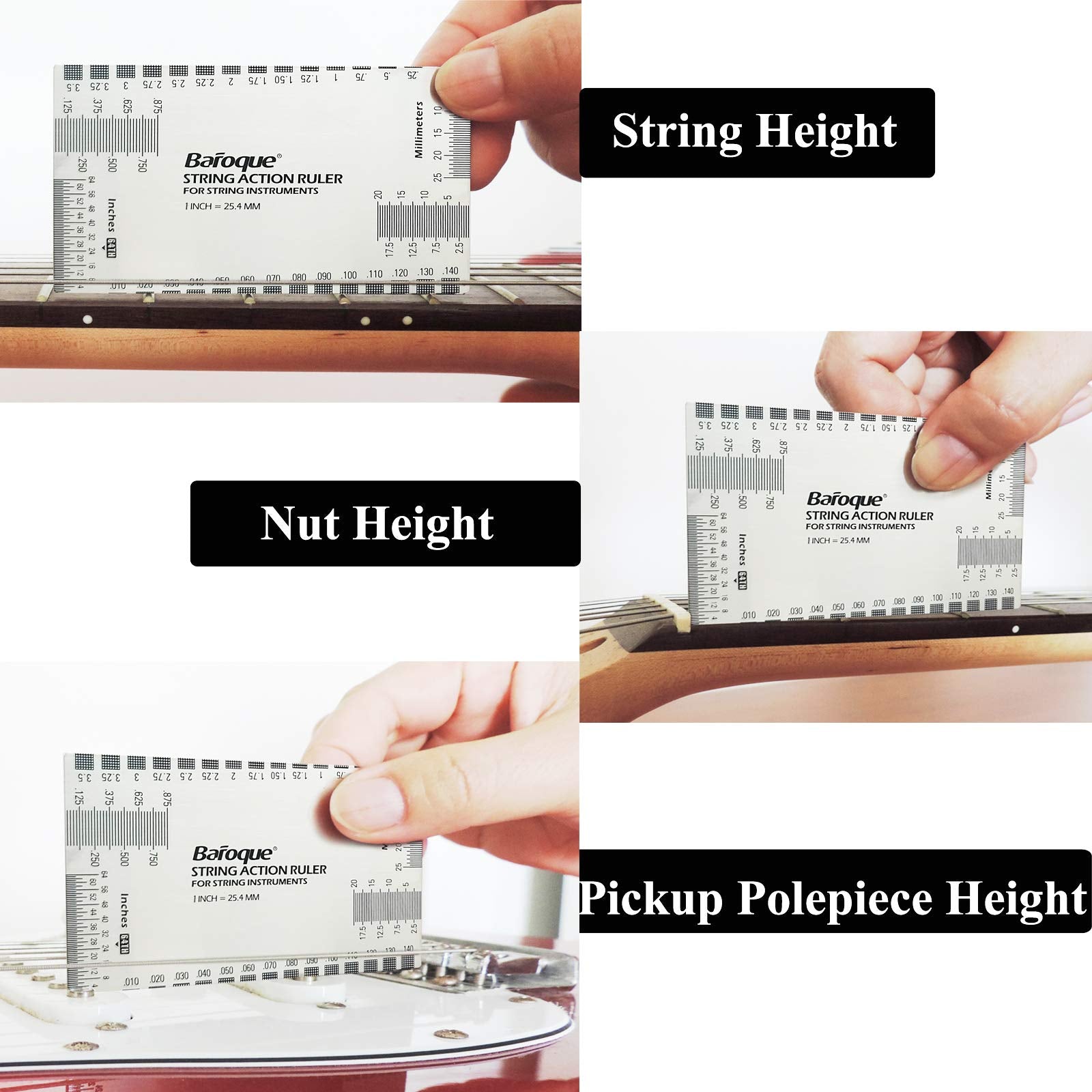 Baroque String Action Gauge Precise Guitar Ruler Set Up Tool Kit for Electric Bass and Acoustic Guitar