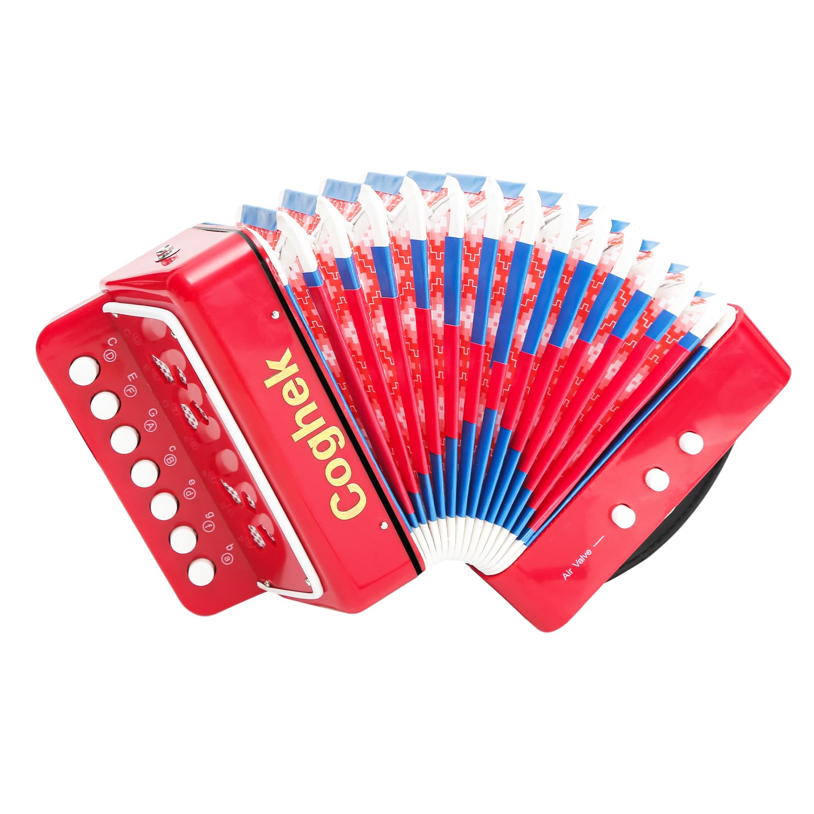 Coghek 10 Key Kids Accordion, Red Mini Button Accordion Toy for Ages 3+, Lightweight Musical Instrument for Beginners, Portable 