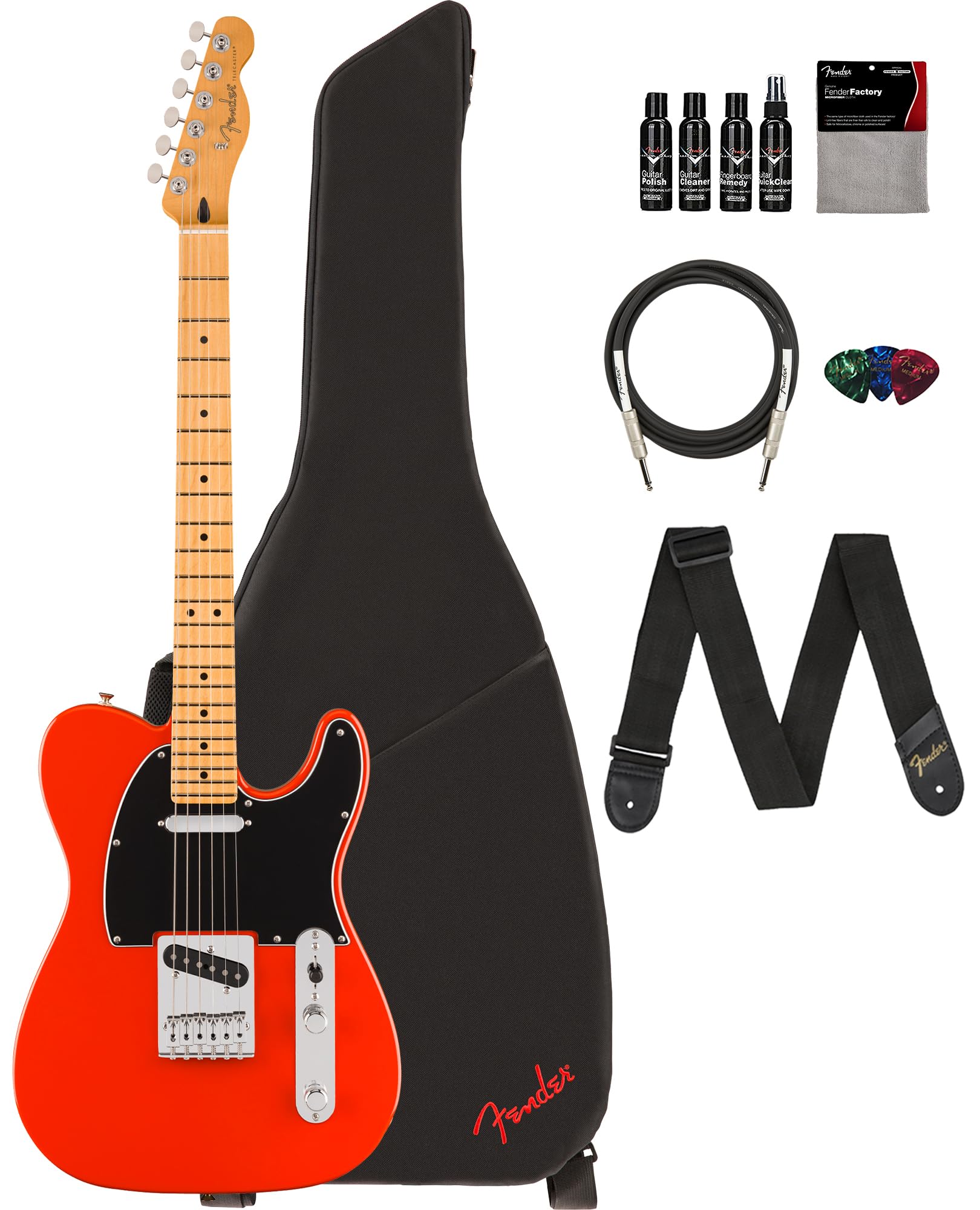 Fender Player Ii Telecaster - Coral Red Bundle With Gig Bag, Strap, Cable, 3-Pack Picks And Guitar Cleaning Kit