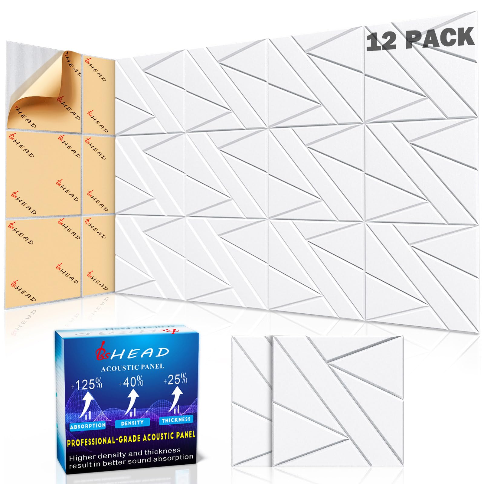 12 Pack Self-Adhesive Soundproof Wall Panels, 12 X 12 X 0.47 In Sound Proof Foam Panels For Walls, 1.2Lb/Ft High Density, Thicke