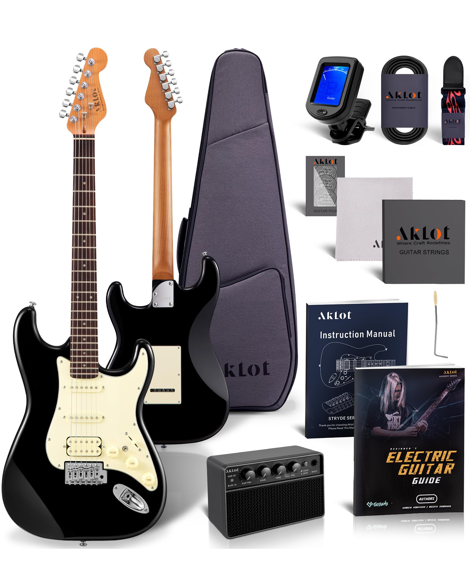 AKLOT Stryde Electric Guitar with Coil-Split: Roasted Maple Neck, Flame Maple Graphic Top, HSS Ceramic Pickups, Beginner Guitar 