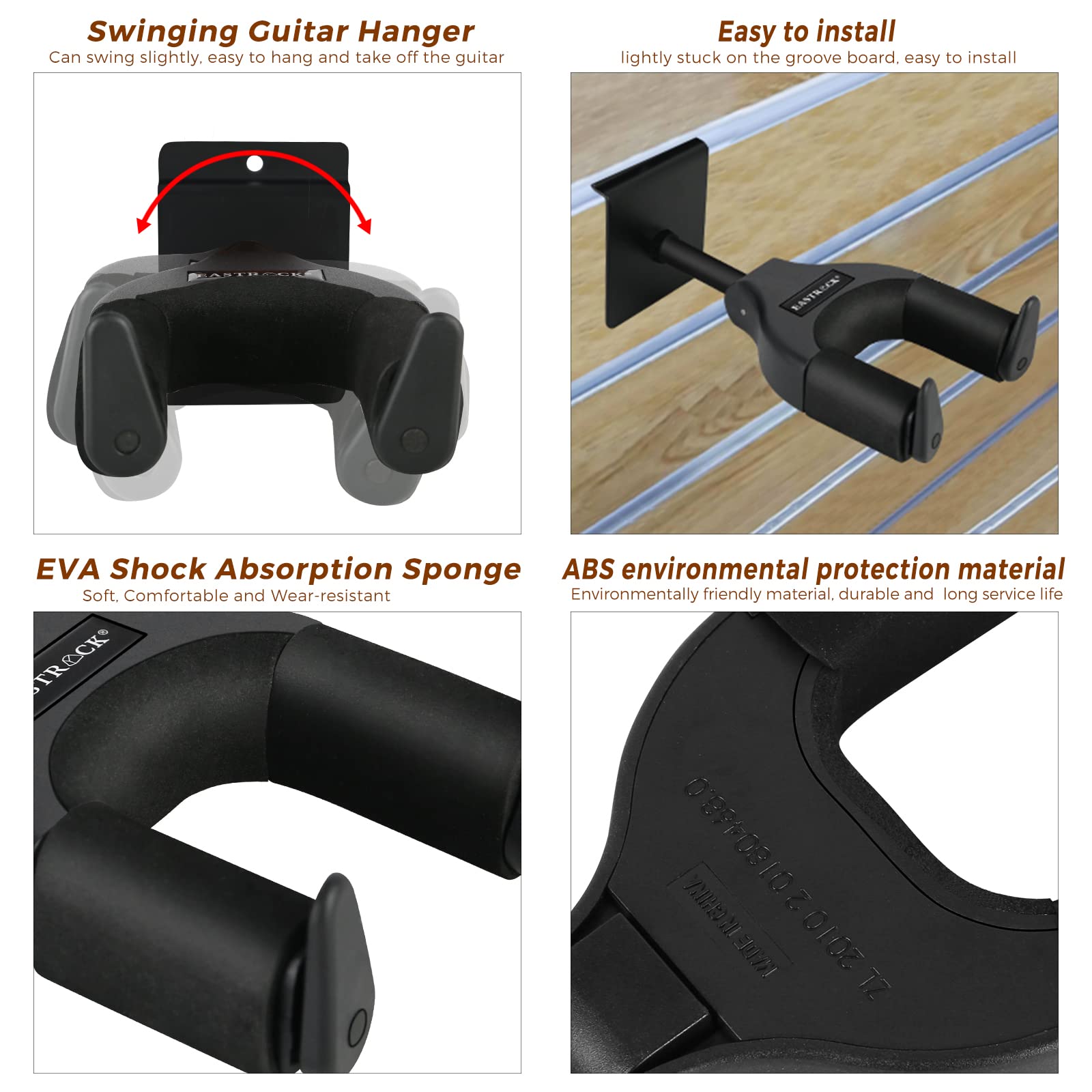 EASTROCK Slatwall Guitar Wall Hanger, Guitar Wall Mount Locking, Guitar Display Hanger Wall Hook Holder, Slot Plate Guitar Wall