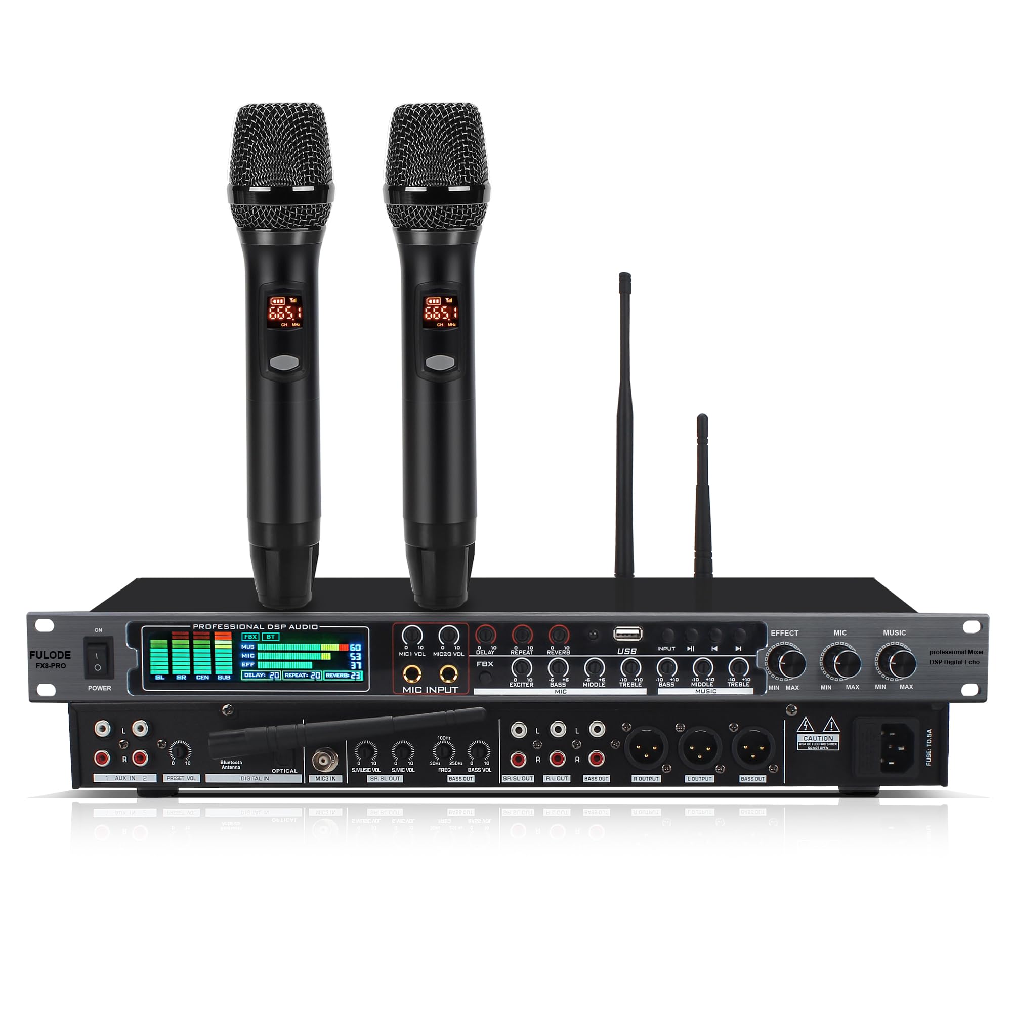 FULODE FX8-PRO Professional KTV Wireless Microphone, Digital Pre-Stage Effector, Karaoke Sound Audio Effect System with Audio Di