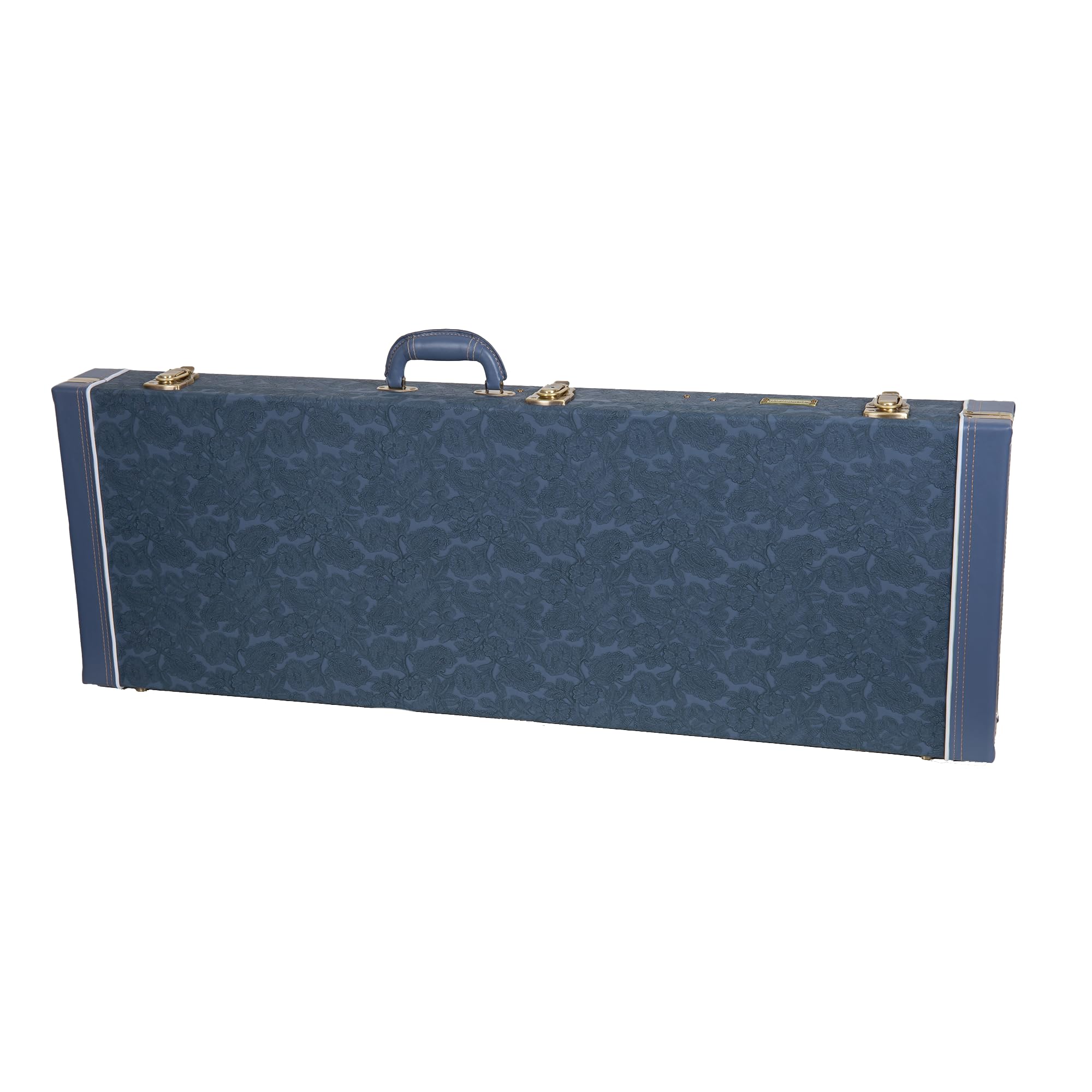 Crossrock Relief Series Electric Guitar Case for Strat & Tele | Carved Smoke Blue Finish, Monochrome Blue Velvet Interior, Lock