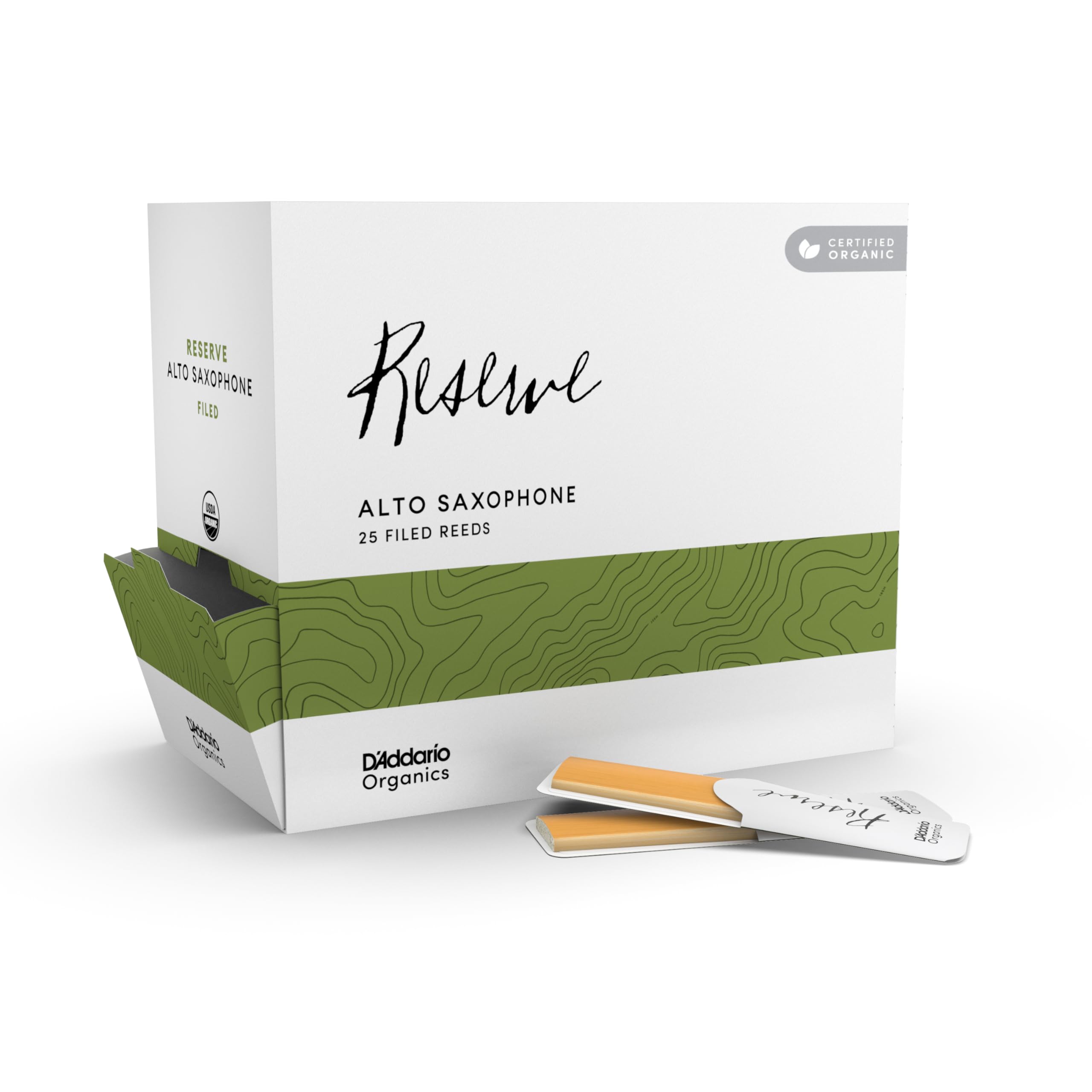 DAddario Organic Reserve Alto Saxophone Reeds - Sax Reeds - Individually Sealed - 3.0+ Strength, 25 Pack