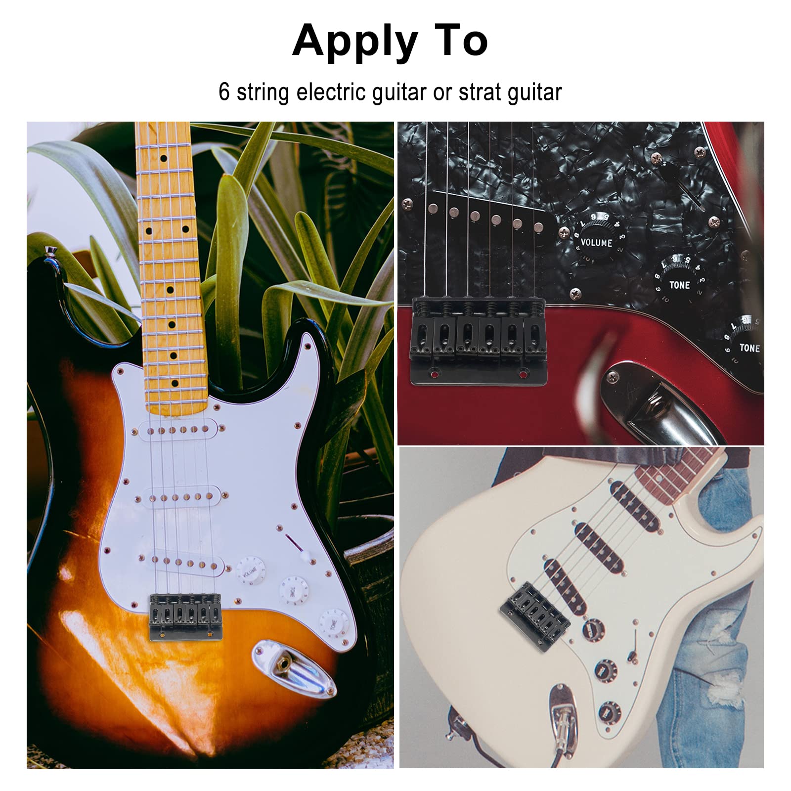 MAXCHEER 65MM Metal Fixed Hardtail Saddle Bridge Top Load Guitar Tailpiece For 6 string electric guitar or strat guitar (Black,