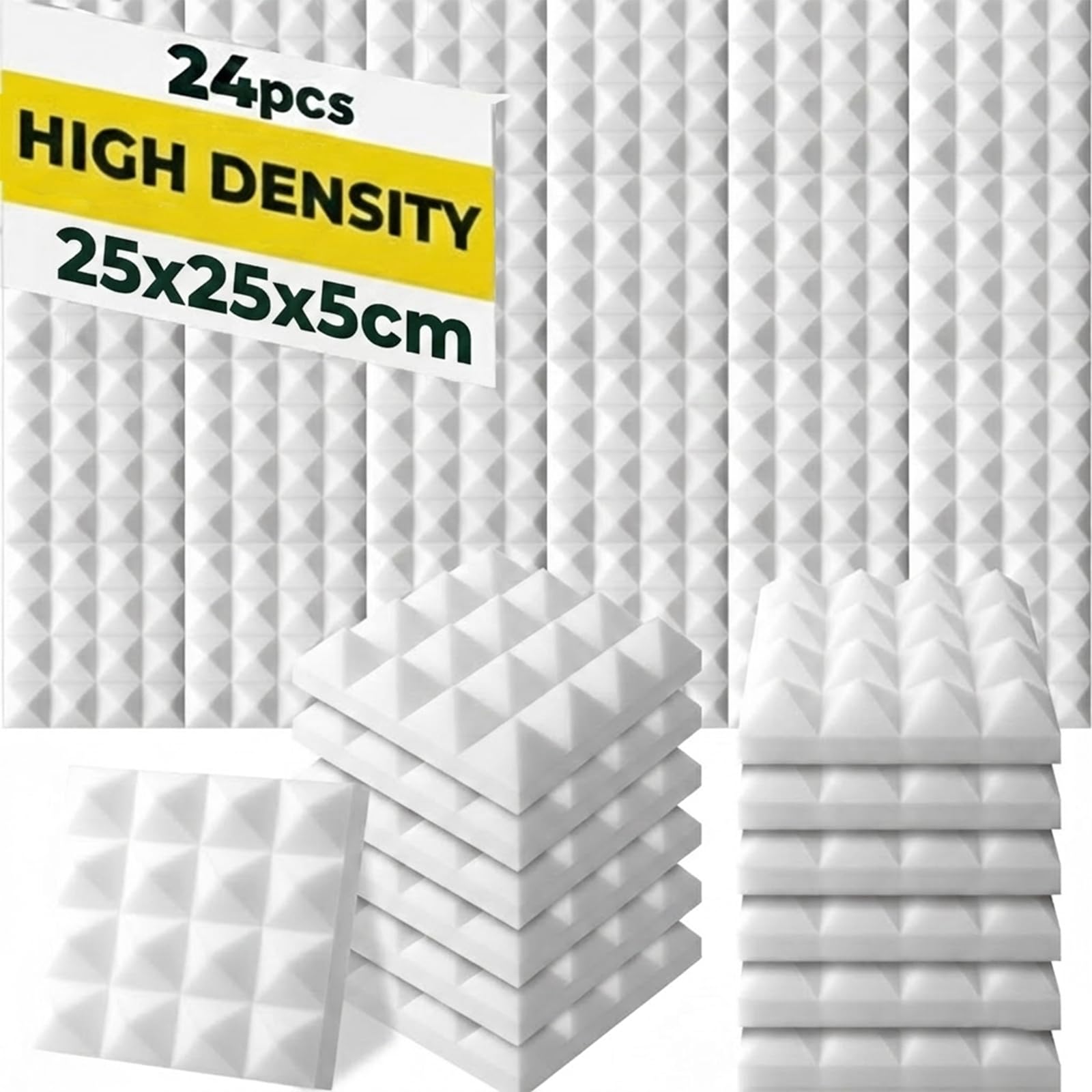 Arrowzoom Acoustic Foam Panels, 24 Pack, 10 x 10 x 2 Inch High Density Pyramid Sound Absorbing Foam for Home Studio, Podcast Roo
