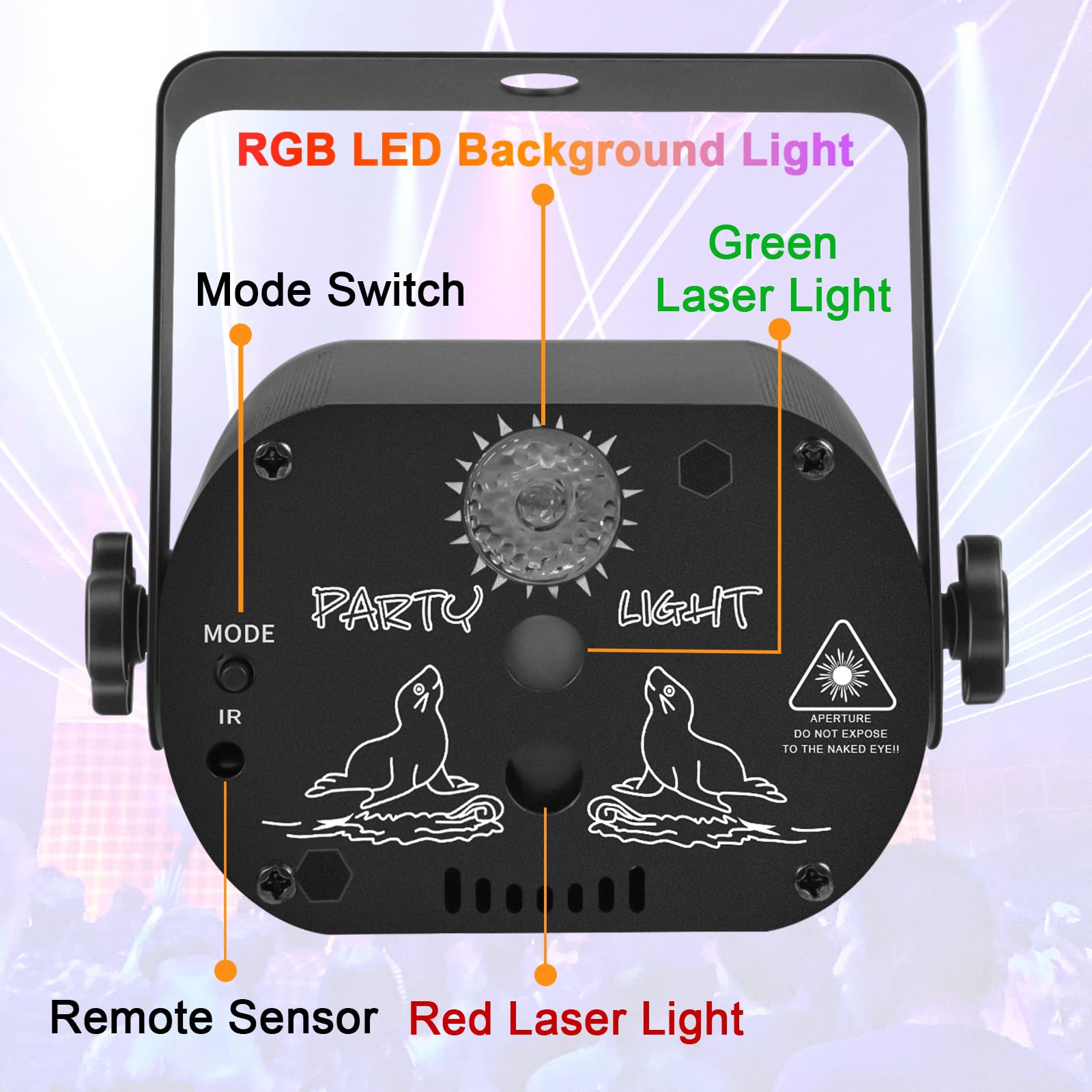 Qajok DJ Laser Party Lights, RGB LED Disco Light, Sound Activated Projector Strobe Light with Remote Control for Christmas Hallo
