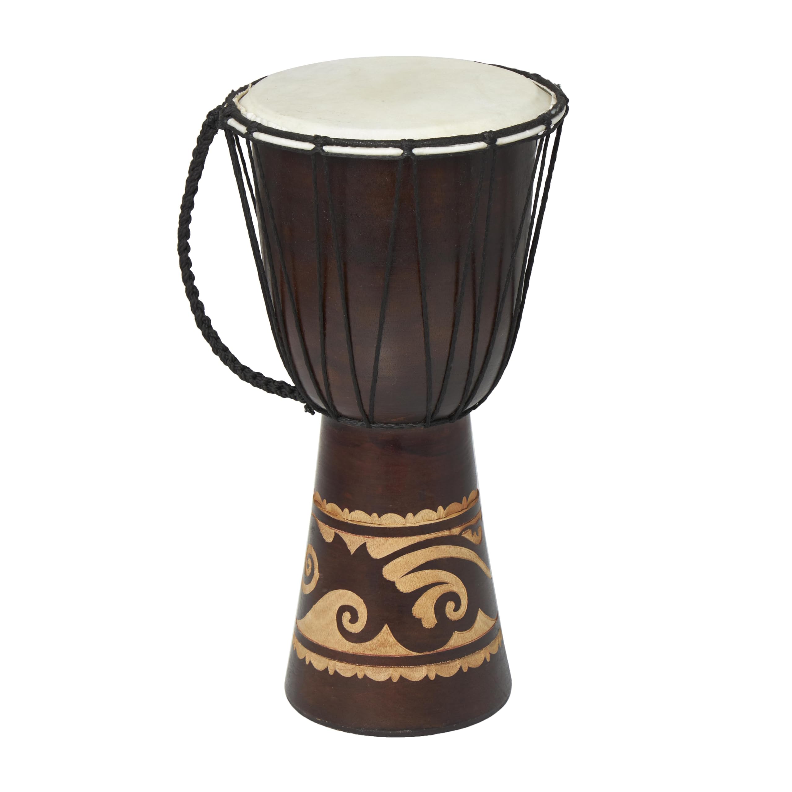 Deco 79 Wood Drum Handmade Decorative Sculpture Djembe Home Decor Statue with Rope Accents, Accent Figurine 9 x 10 x 16, Brown